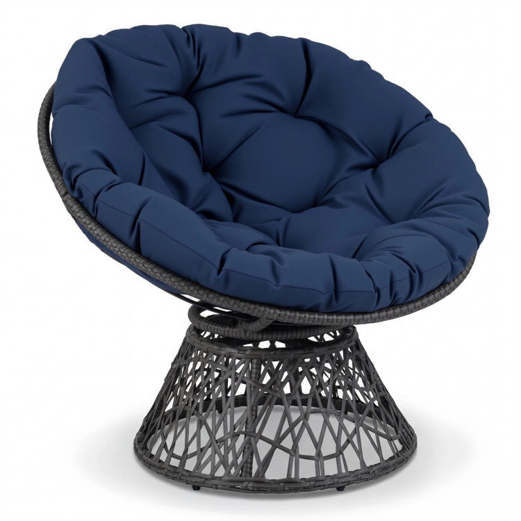 Hivvago Swivel Papasan Chair Round Wicker Lounge Chair With Thick Cushion