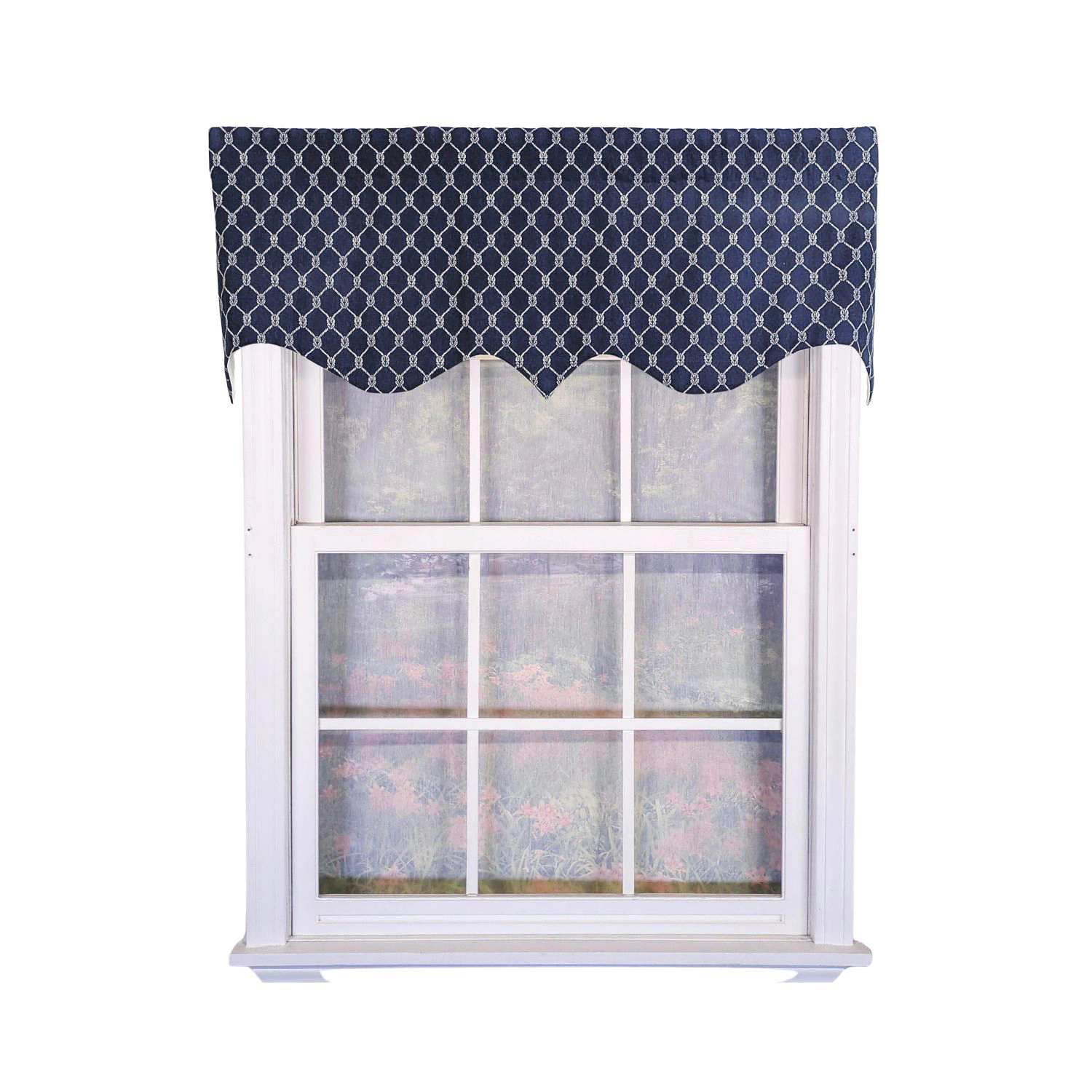 RLF Home 100% Cotton Marine Rope Regal With Ivory Lining Rod Pocket Window Valance 50" x 17" Navy