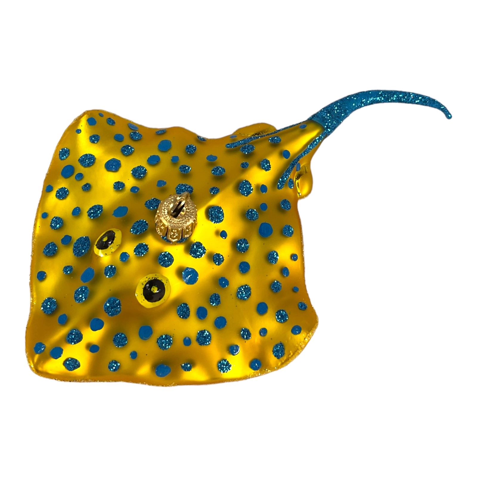 Pinnacle Peak Trading Company Yellow Spotted Stingray Polish Blown Glass Christmas Ornament Decoration Ray