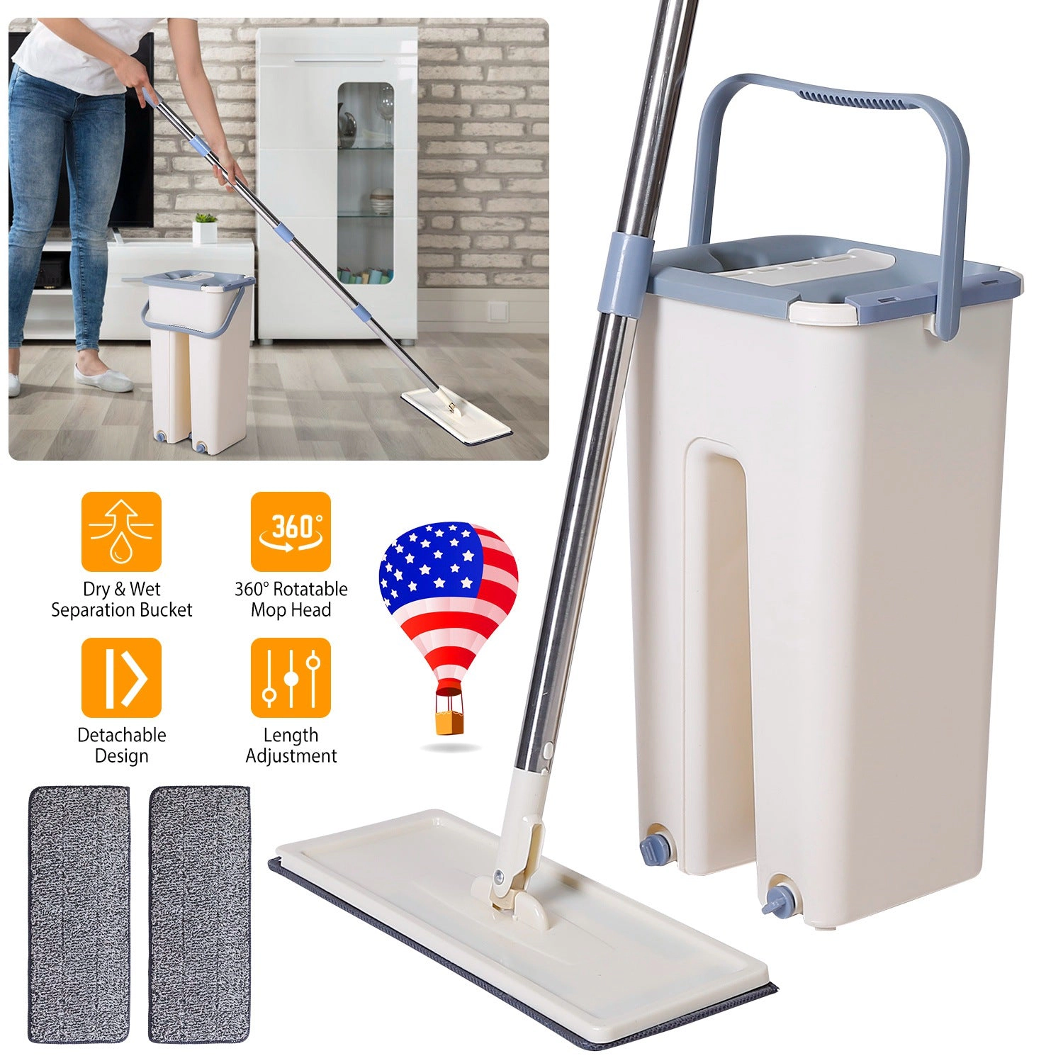 GBruno Self-Cleaning Flat Mop And Bucket Set