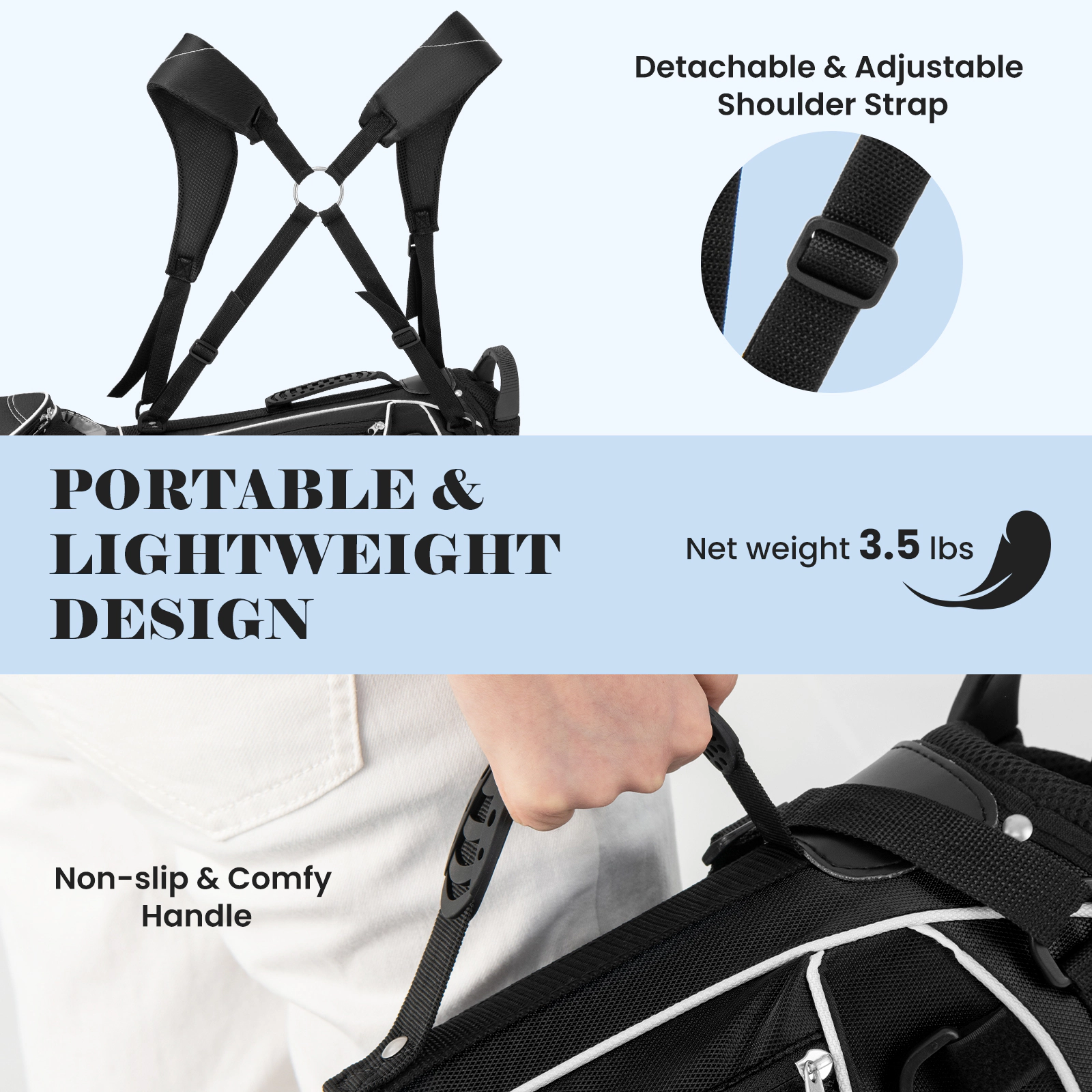 SUGIFT 4-Way Divider Golf Stand Cart Bag with Dual Strap and Organizer Pockets 35-in Long Blue/Black