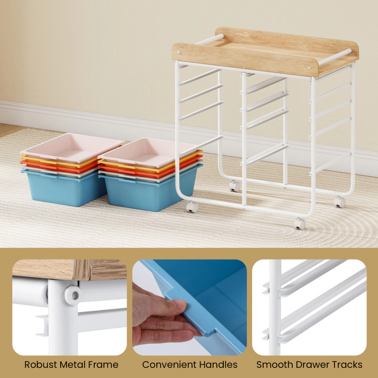 Hivvago 10-Drawer Rolling Cart with Wooden Tabletop and Lockable Wheels for Office