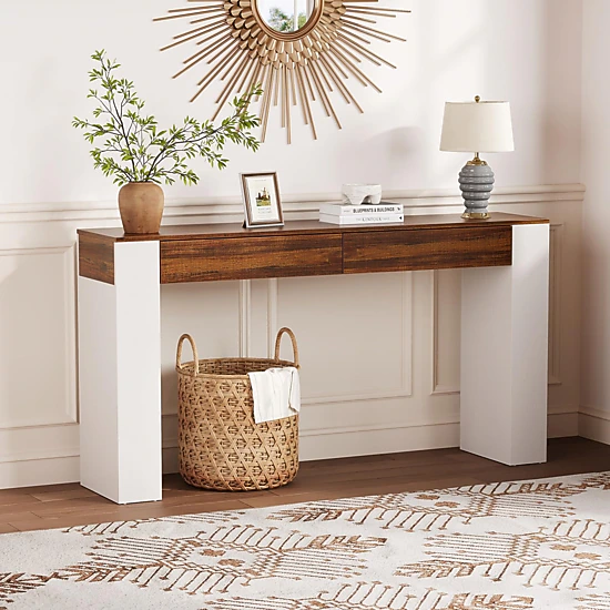 BebreezChic 63" Console Table with 2 Drawers, Narrow Entryway Sofa Table Behind Couch for Hallway & Living Room