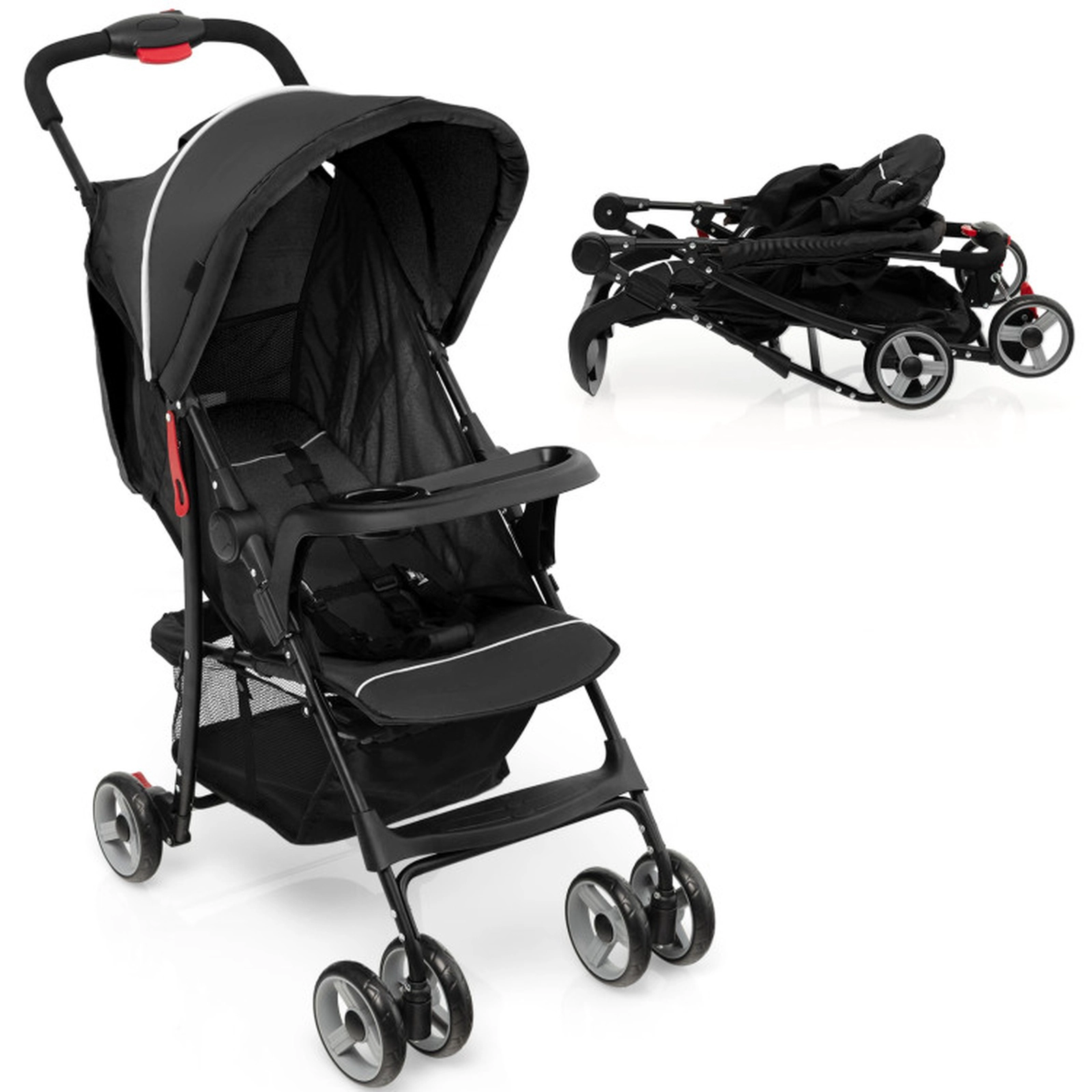 SUGIFT Toddler Travel Stroller for Airplane with Canopy and Adjustable Backrest 33-lb Capacity Ages 6-36 Months Black