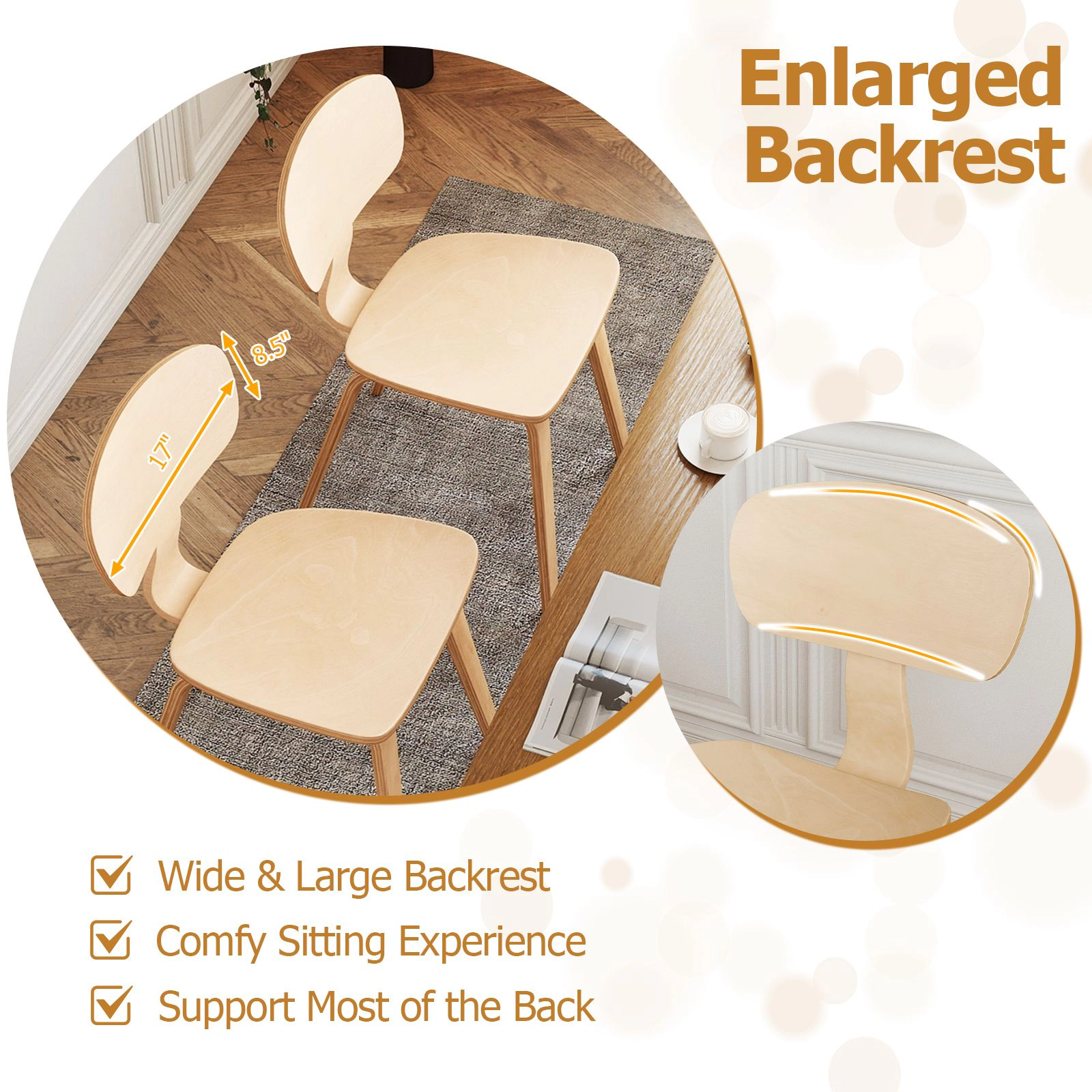 SlickBlue Modern Wooden Dining Chairs with Ergonomic Back Support