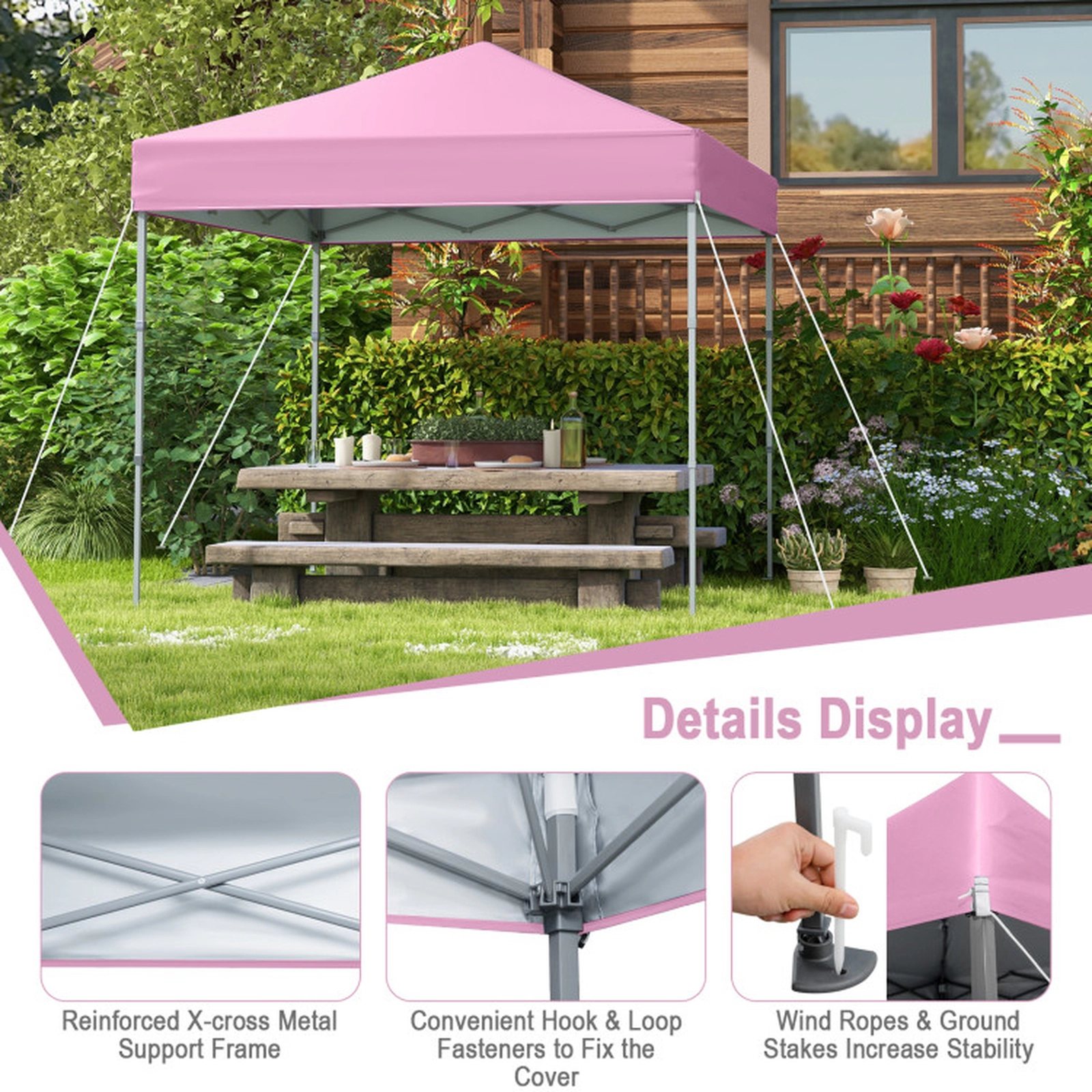SUGIFT Pink 6.6-ft by 6.6-ft UPF50+ Flame-Resistant Oxford Pop Up Canopy Tent with 34-in Carry Bag