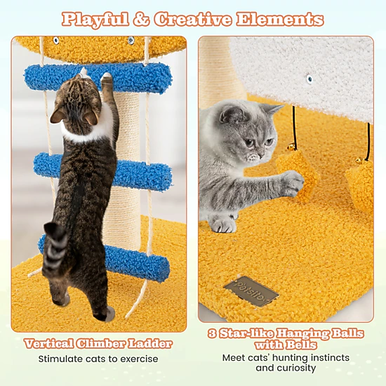 SUGIFT 30-in H Aviation Cat Tree with Helicopter Top Perch and Cloud ...