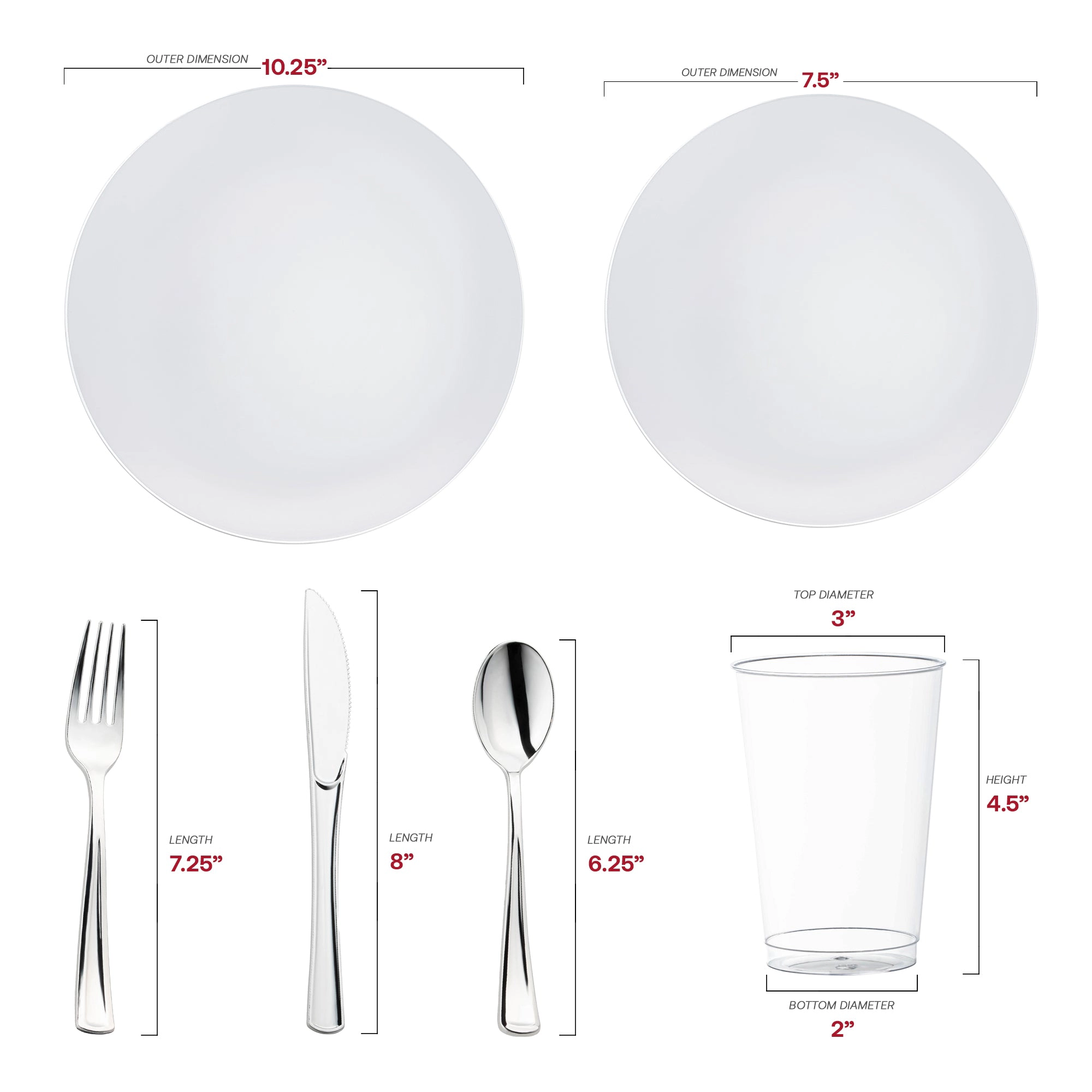 Smarty Had A Party White with Silver Rim Organic Round Disposable Plastic Wedding Value Set