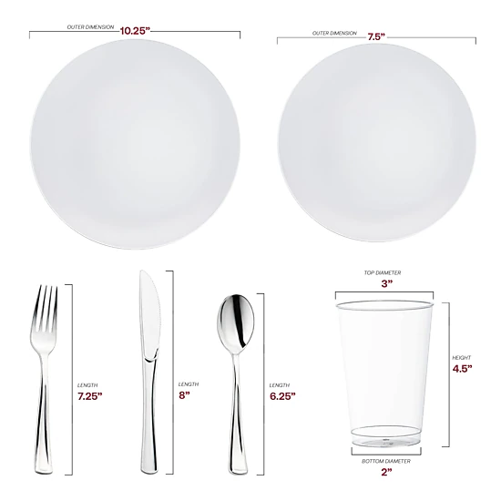 Smarty Had A Party White with Silver Rim Organic Round Disposable Plastic Wedding Value Set
