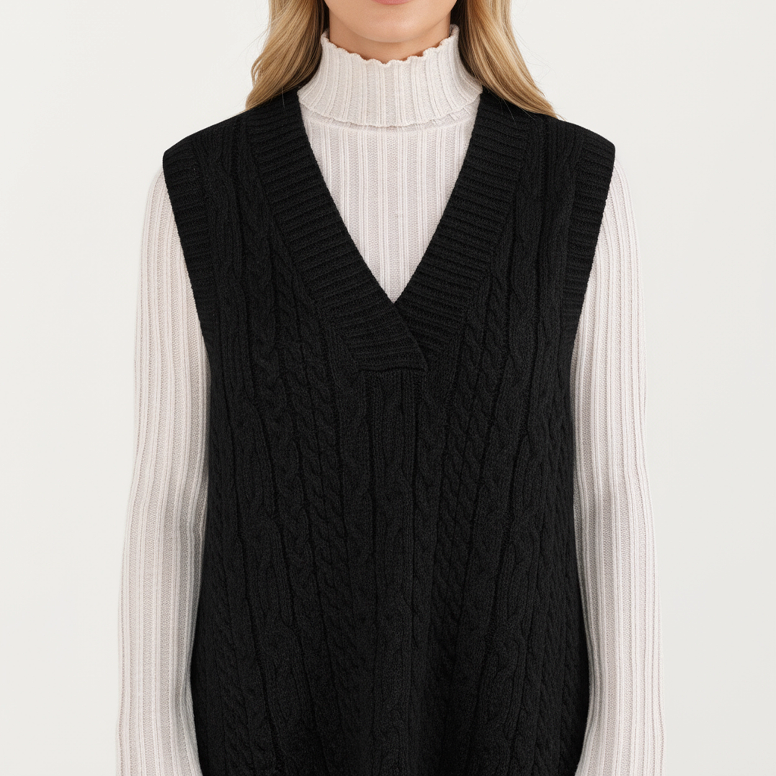 Anna-Kaci Women's Cable Knit Deep V-Neck Sleeveless Sweater Dress