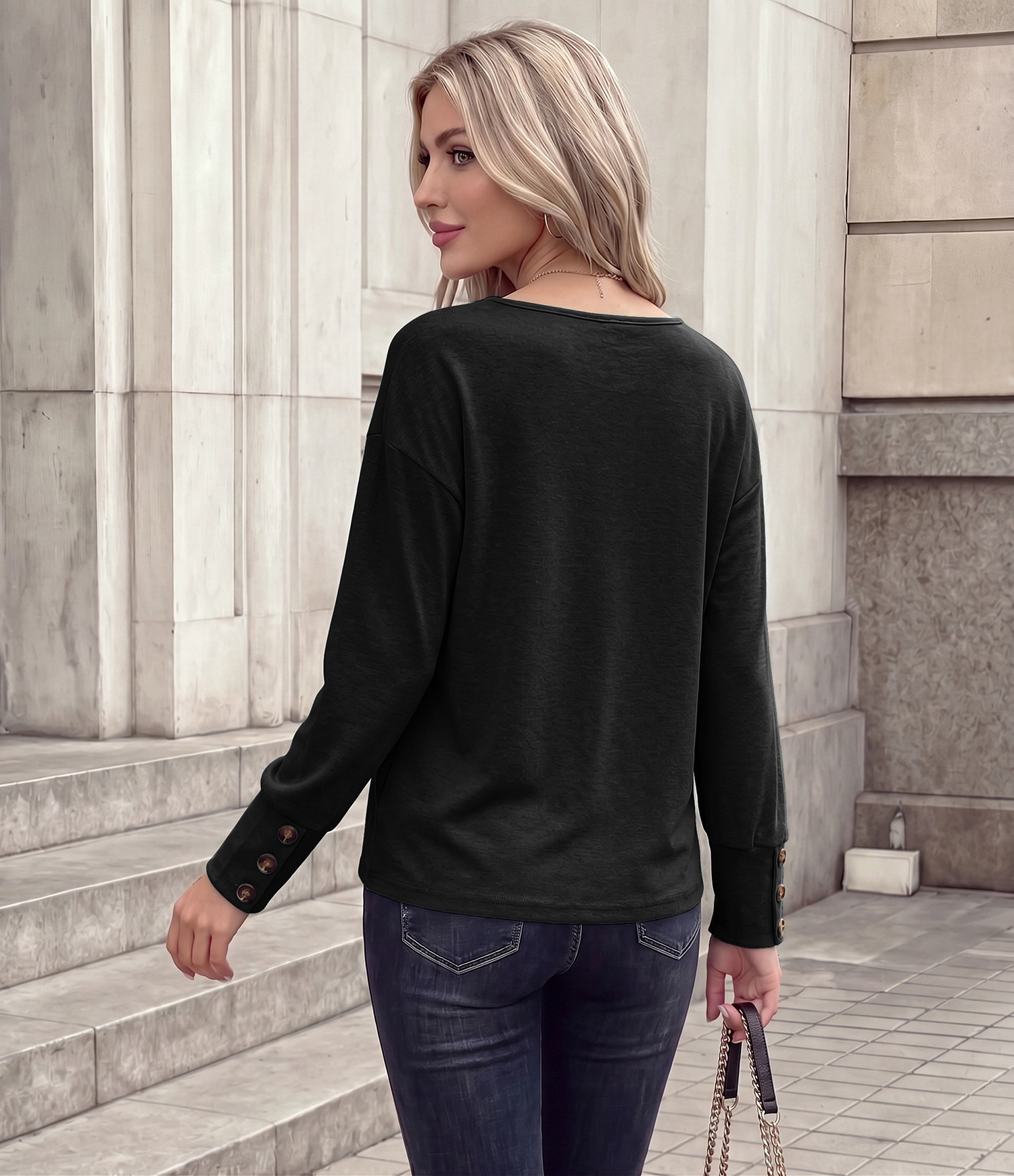 Enchanted Funland Womens Wrap V‑Neck Button Cuff Long Sleeve Loose Tops