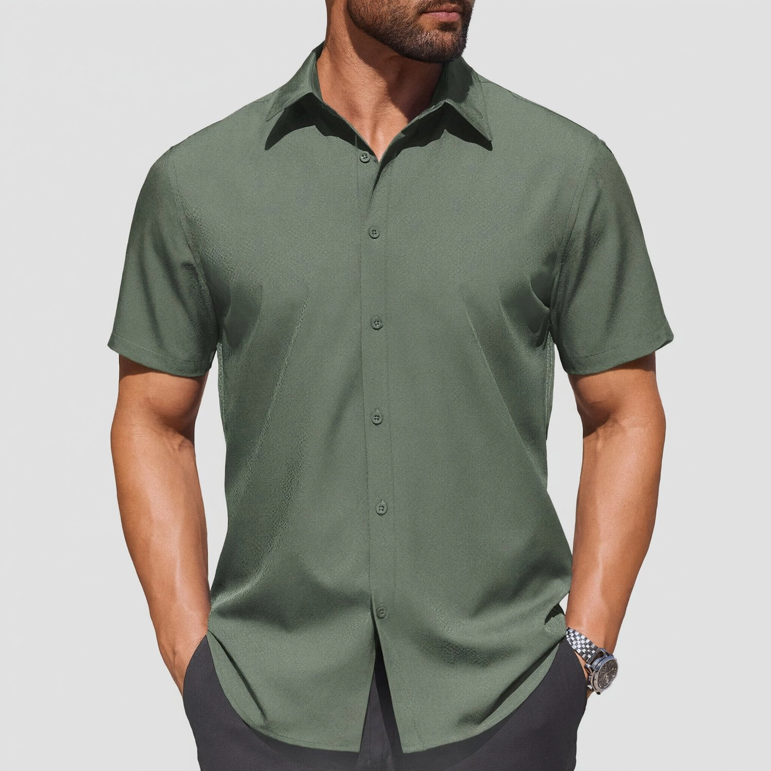 COOFANDY Mens Short Sleeve Button Down Shirts Dressy Casual Solid Color  Tops