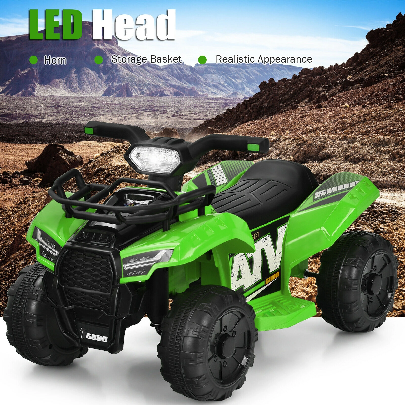 SUGIFT LED Light and MP3 Player 6V Kids Electric Ride On ATV Quad