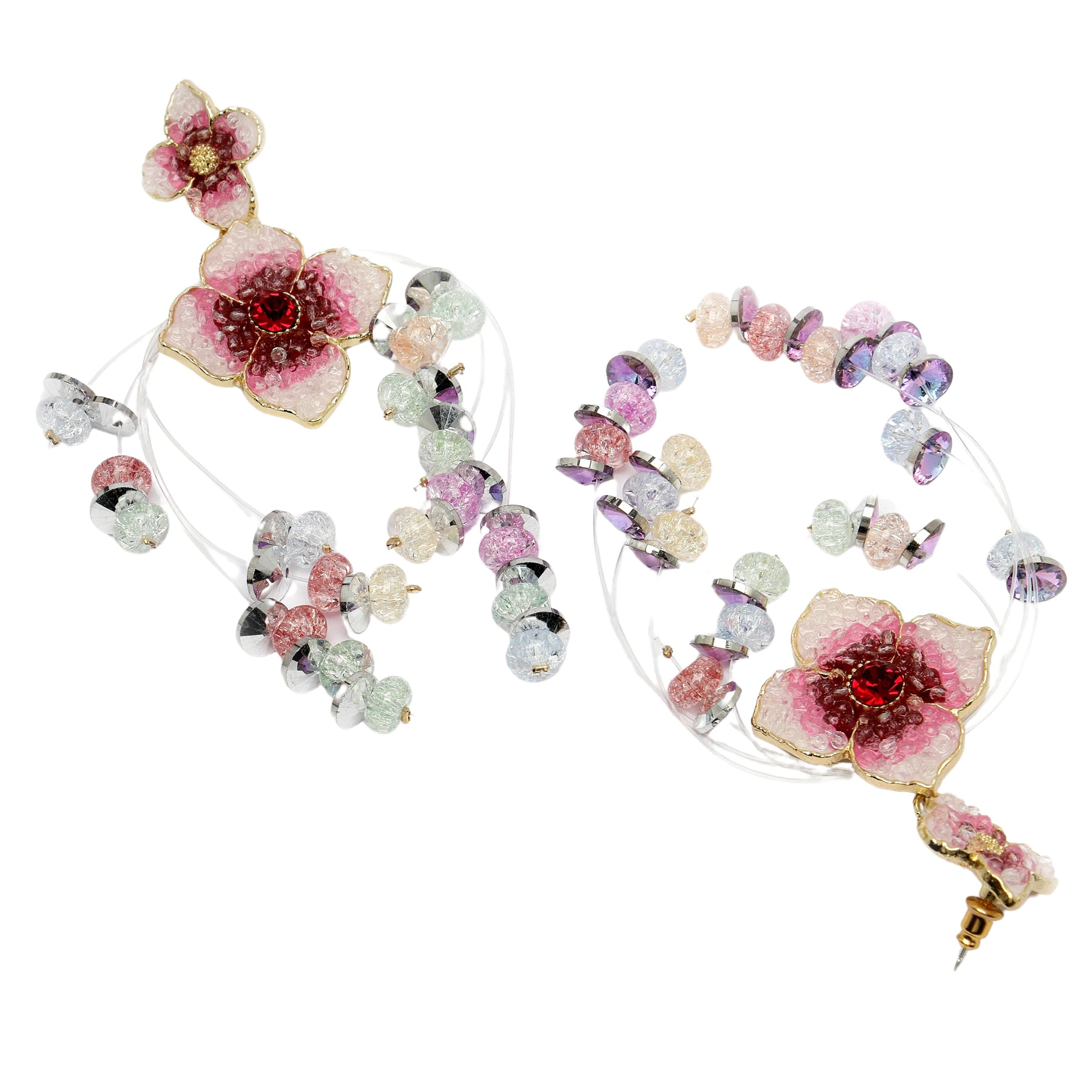 AGP PARIS Womens Diva Collection Double Boho Floral Hanging Drop Earrings