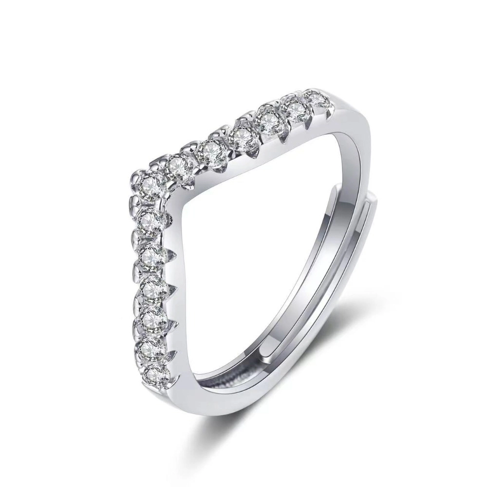 Wardrobe Whimsy V‑Shaped Pave Cubic Zirconia Adjustable Silver‑Tone Wedding Stackable Ring
