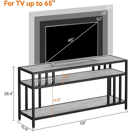 BebreezChic 58" TV Stand for Television 65", Entertainment Center Table with Adjustable Legs, Open Shelves & Doors