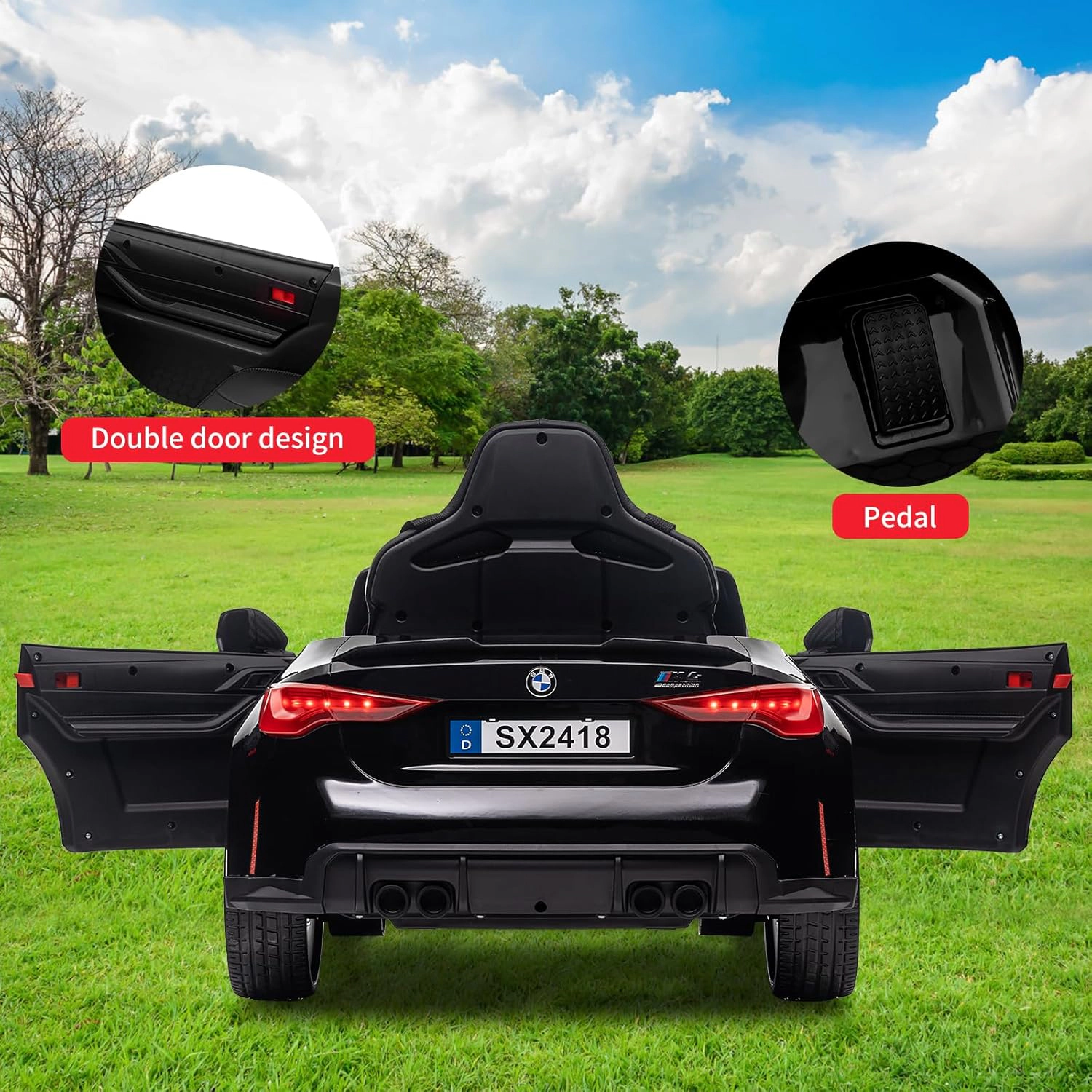 12V Licensed BMW M4 Kids Ride On Car, Electric Vehicle w/Remote Control, 3 Speeds, Bluetooth, MP3, LED Lights
