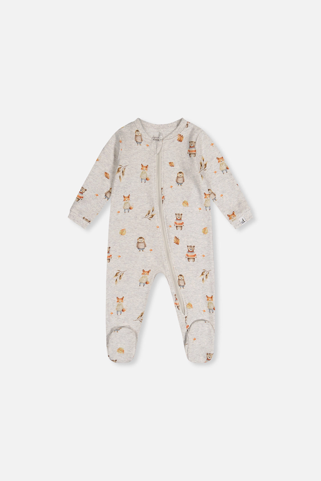 Deux par Boys Organic Cotton Animal Print Front Zip Footed One Piece Pajama