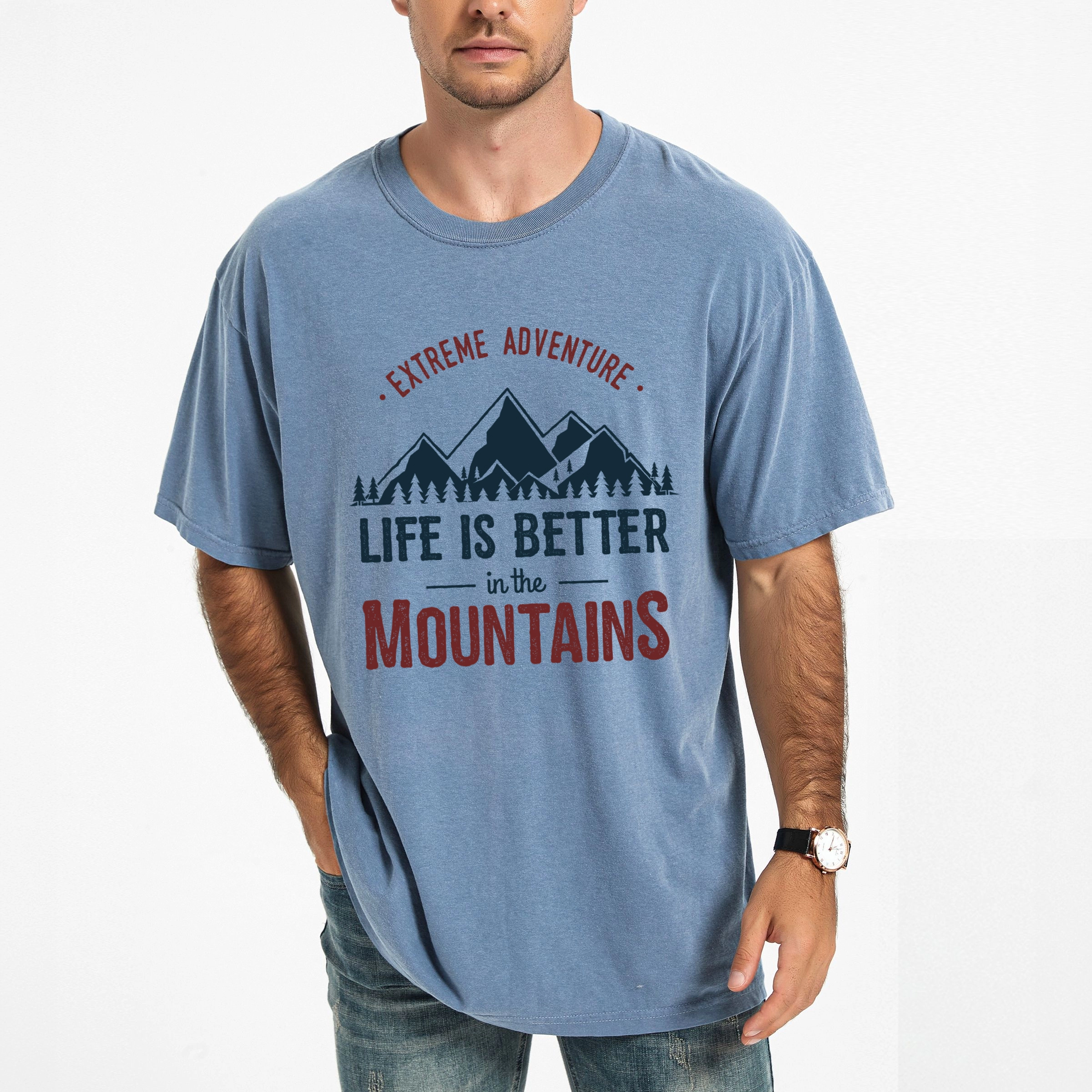 Simply Sage Market - Life Is Better The Mountains Colorful Men's Garment Dyed Graphic T-Shirt