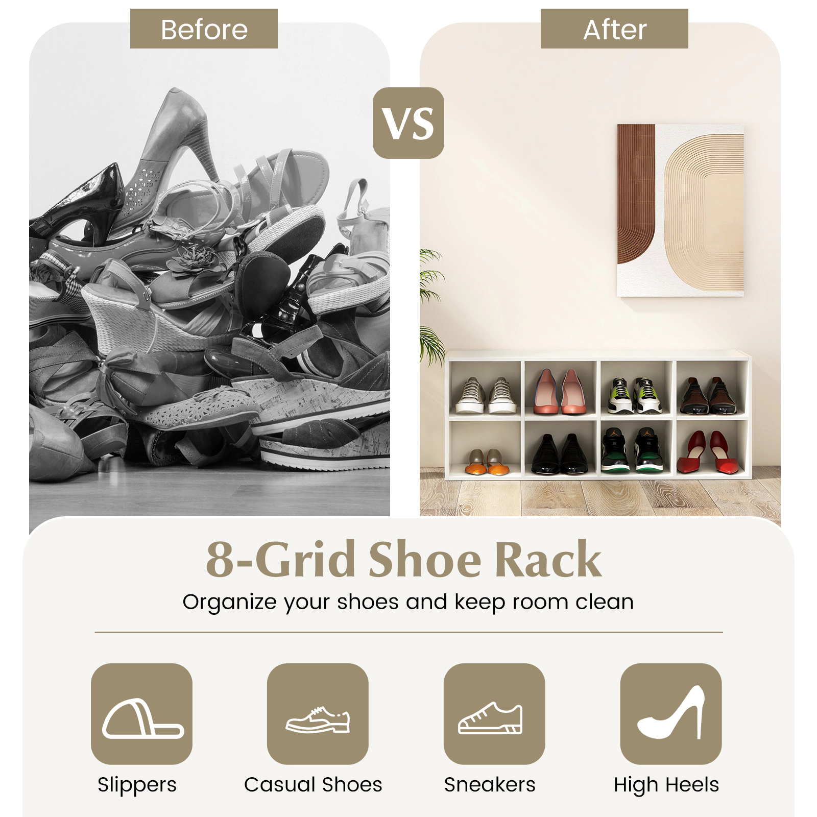 SUGIFT White 500 LBS Weight Capacity 8-Cubby Shoe Organizer 40 Inch Shoe Storage Rack