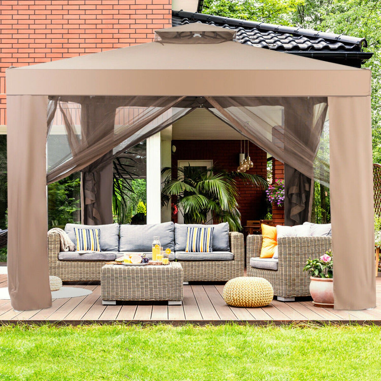 Hivvago Patio Canopy Gazebo with Netting and Double-Tiered Roof