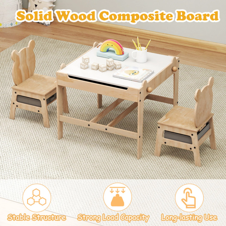 Hivvago Kids Table And Chairs Set With Reversible Whiteboard-Panda-Shaped