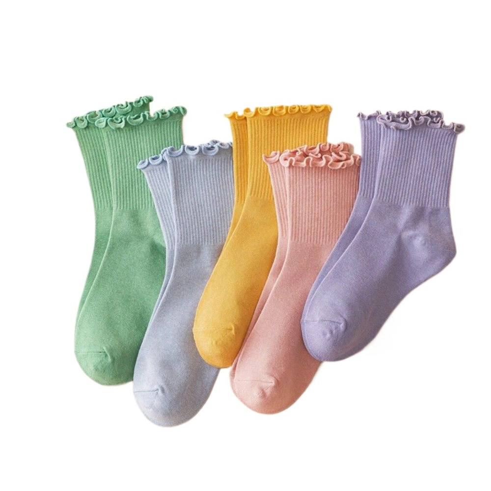 Wardrobe Whimsy 5 Pairs Womens Ruffle Socks Cute Ankle Crew Frilly Socks for Women