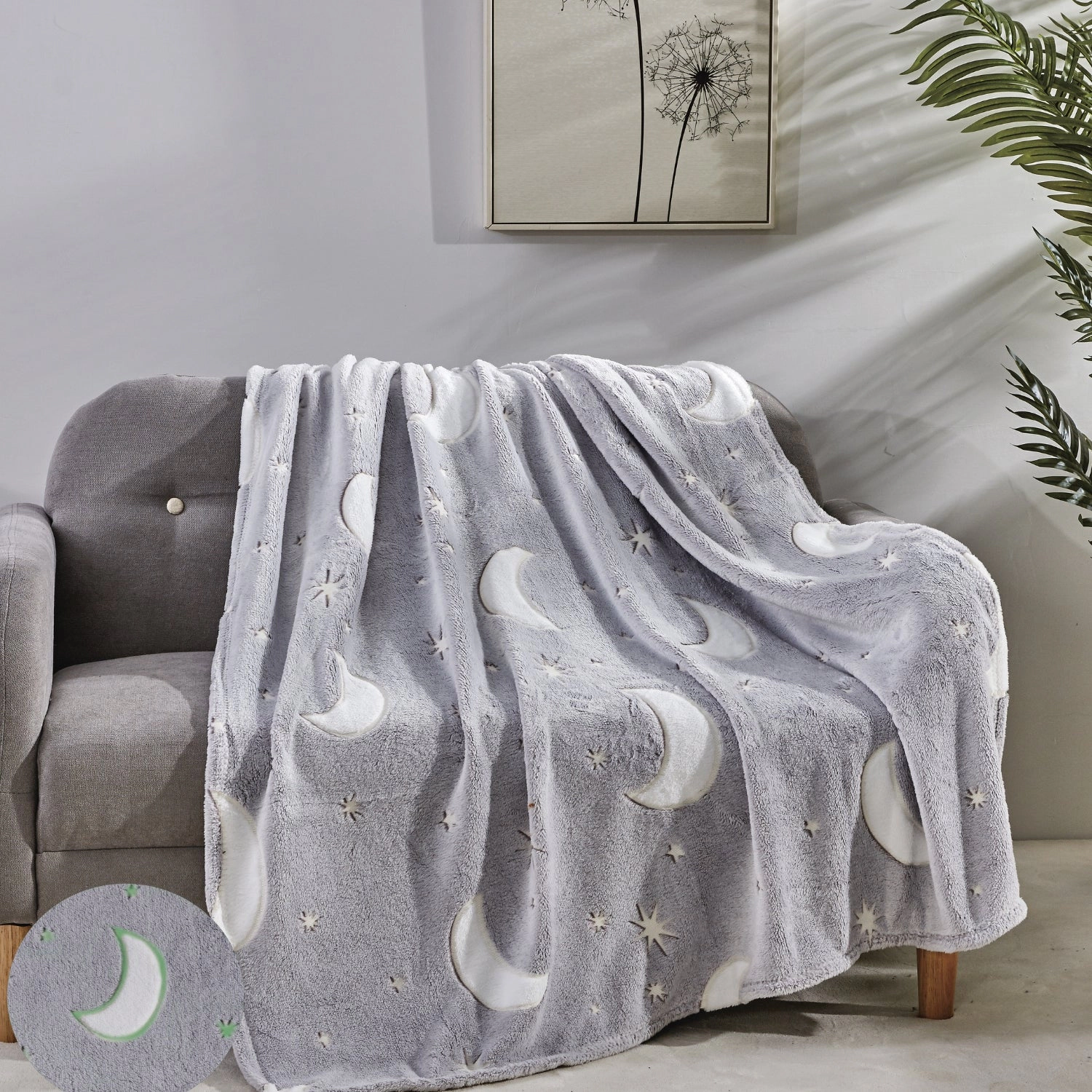 Star Moon Micro Plush All Season Throw Blanket 50" X 60" Gray by Plazatex