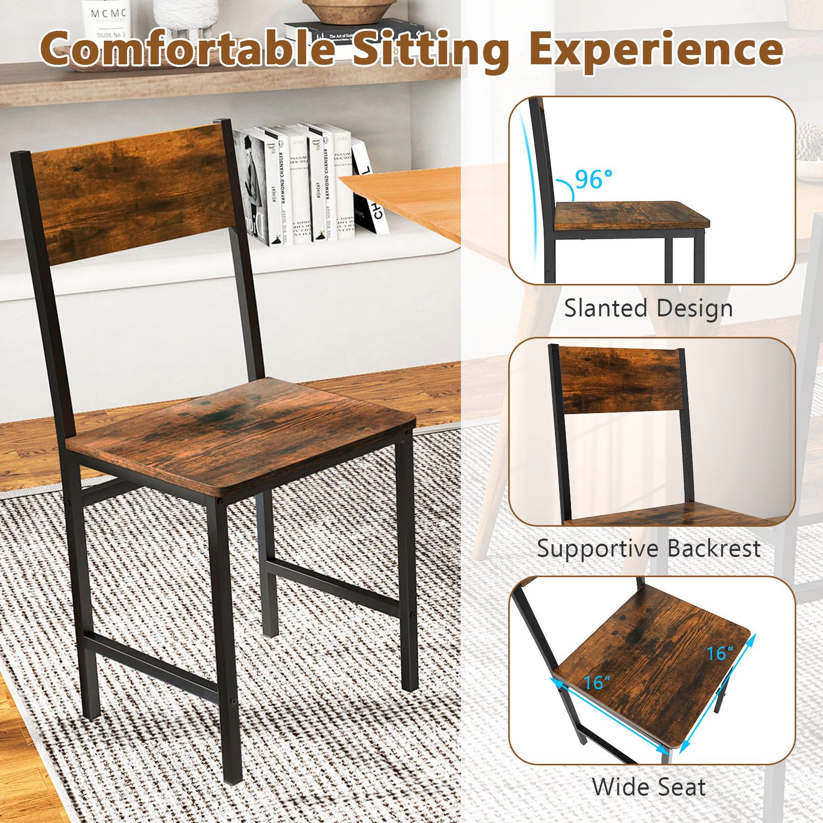 SlickBlue Industrial Dining Chairs Metal Frame Kitchen Chairs Set of 2