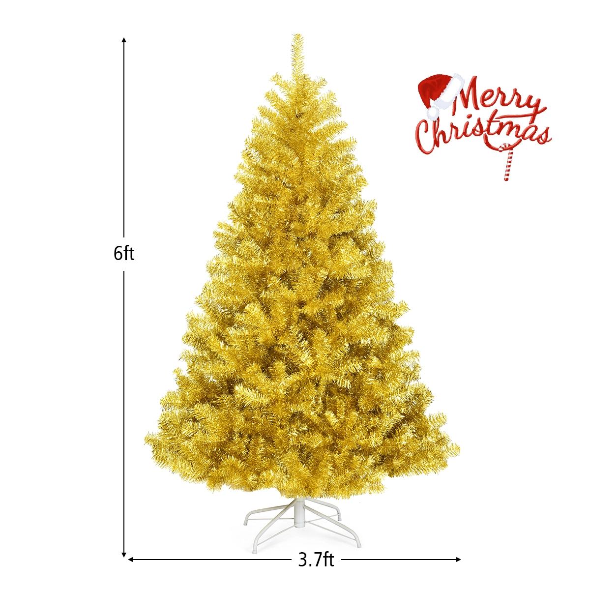 SUGIFT 6 ft Champagne Gold Tinsel Christmas Tree Hinged Artificial Tree with Foldable Stand