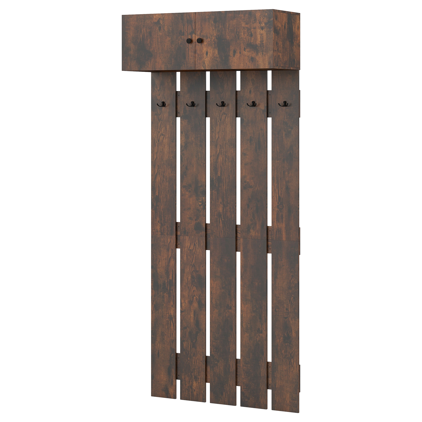 SUGIFT Entryway Wall Mounted Coat Rack with Upper Cabinet and 5 Metal Hooks