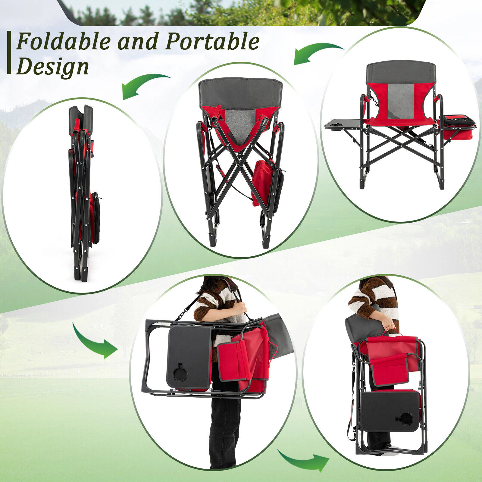 SUGIFT 400-lb Capacity Folding Camping Directors Chair with Side Table Cooler Bag and Padded Armrests