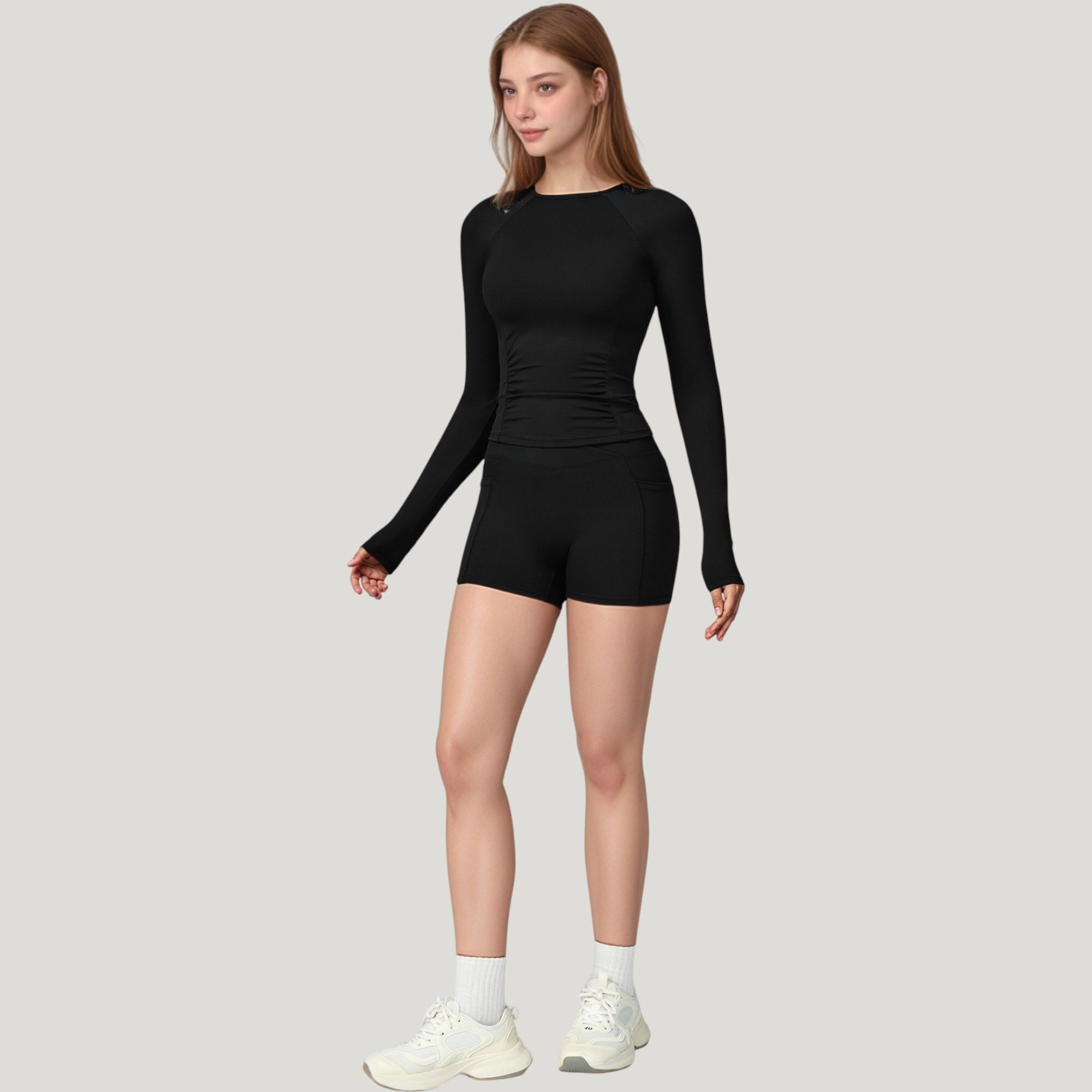 Anna-Kaci Women's Long Sleeve Crew Neck Activewear Top with Streamlined Fit and Lightweight Stretch Performance Fabric
