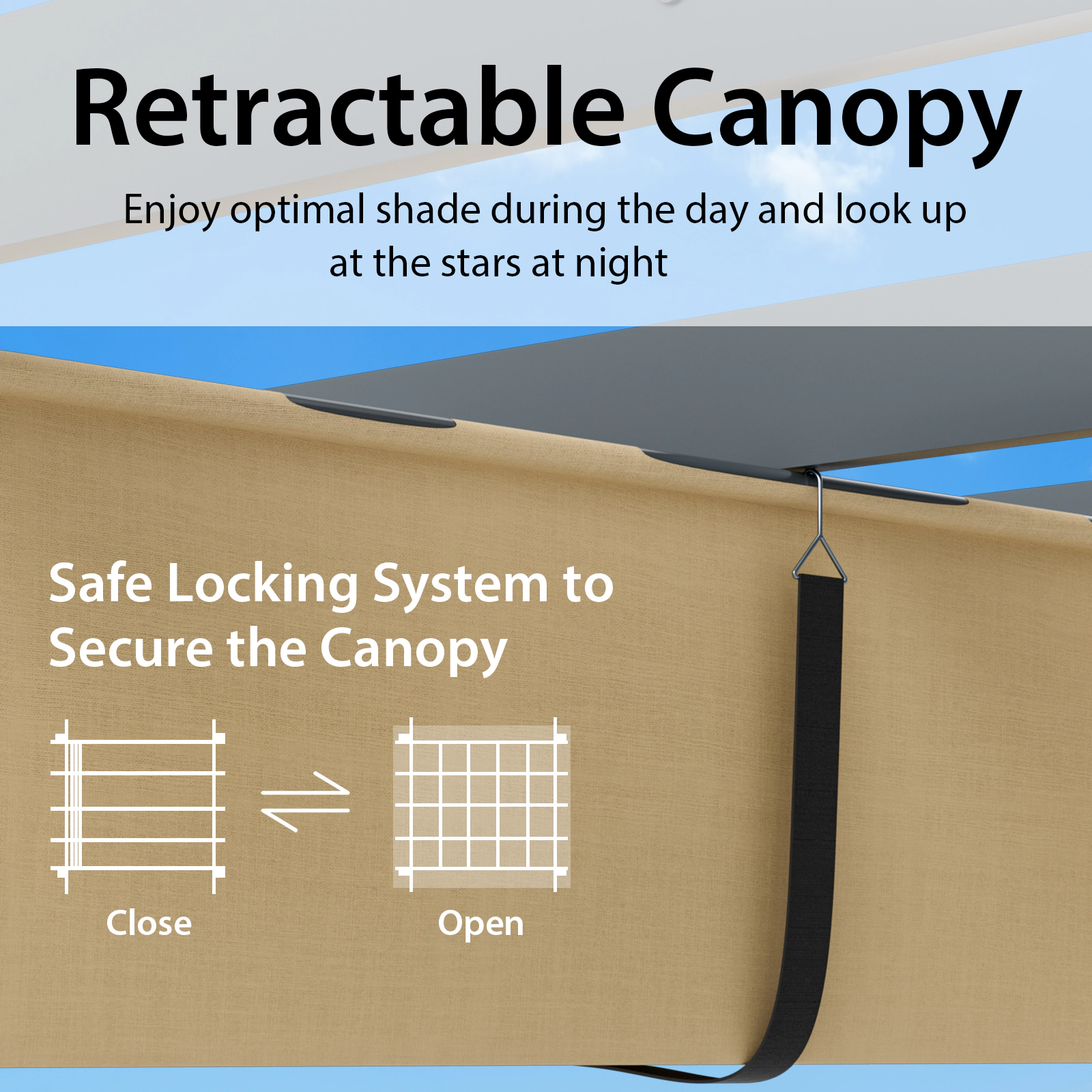 SUGIFT 10 x 13Feet Retractable Aluminum Pergola Canopy Shelter Powder-Coated Metal Frame 92-lb Net Weight Gray Beige