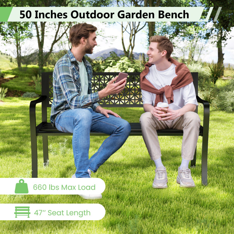Hivvago 50 Inch Outdoor Metal Garden Bench With Rattan-Like Backrest For 2-3 People-Black