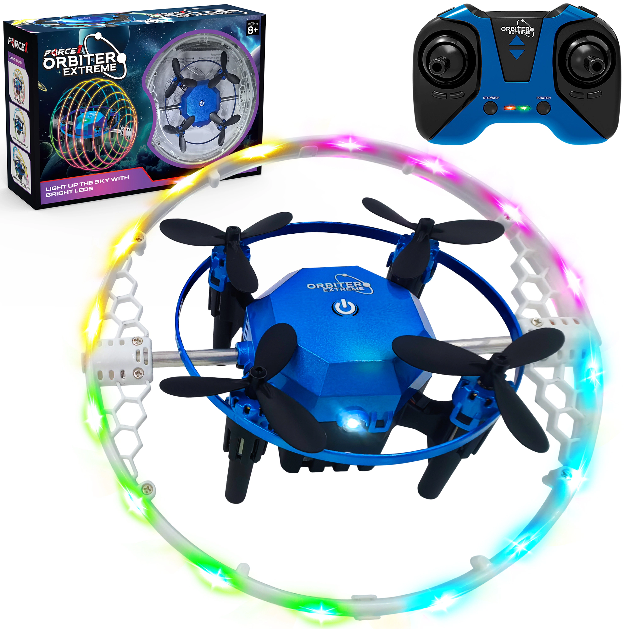 Force1 Obiter Extreme RC Aerial Drone with 360 Spins, Stunts, Bright LEDs, Brushless Motors, Toy for Kids & Adults