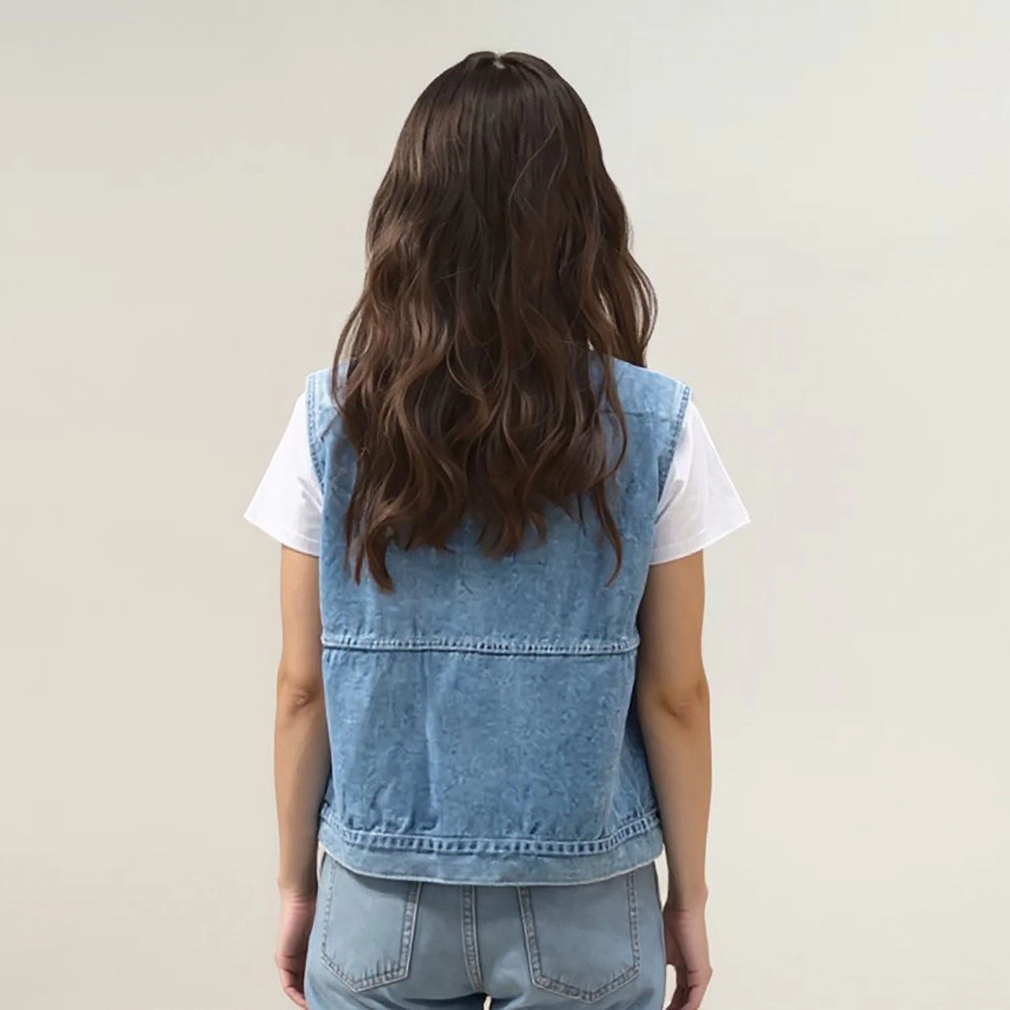 Anna-Kaci Women's Sleeveless Denim Vest with Button Front Closure Patch Pockets and Structured Fit