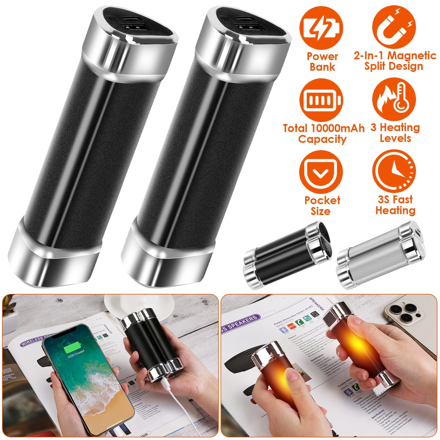 GBruno 2-in-1 Magnetic Hand Warmers Power Bank