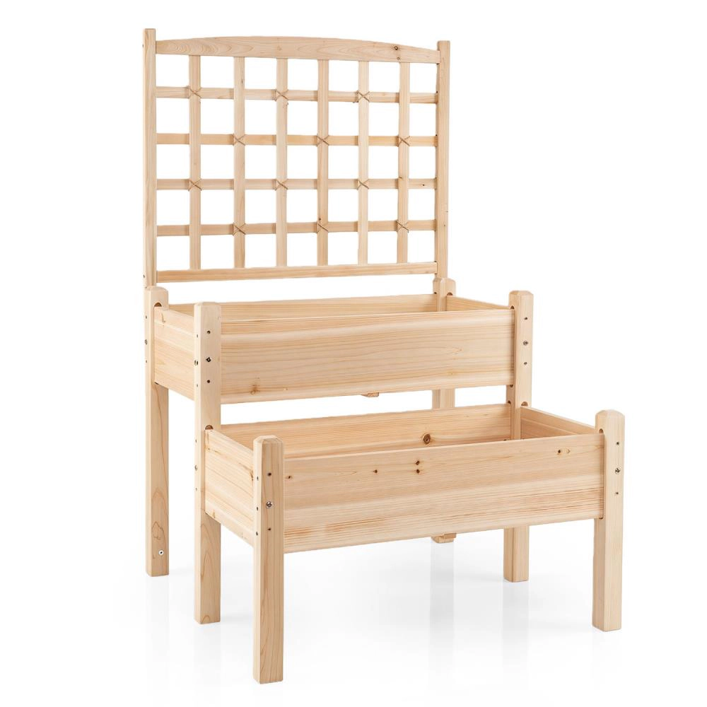 Hivvago Raised Garden Bed with Trellis 2-Tier for Outdoor Climbing Plants