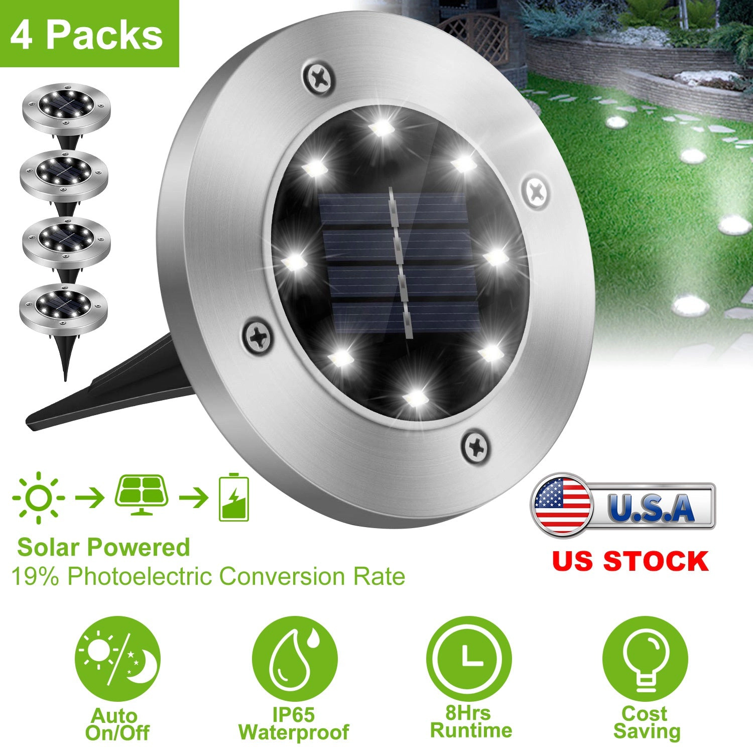 GBruno Solar Waterproof 4-Pc Ground Light Set