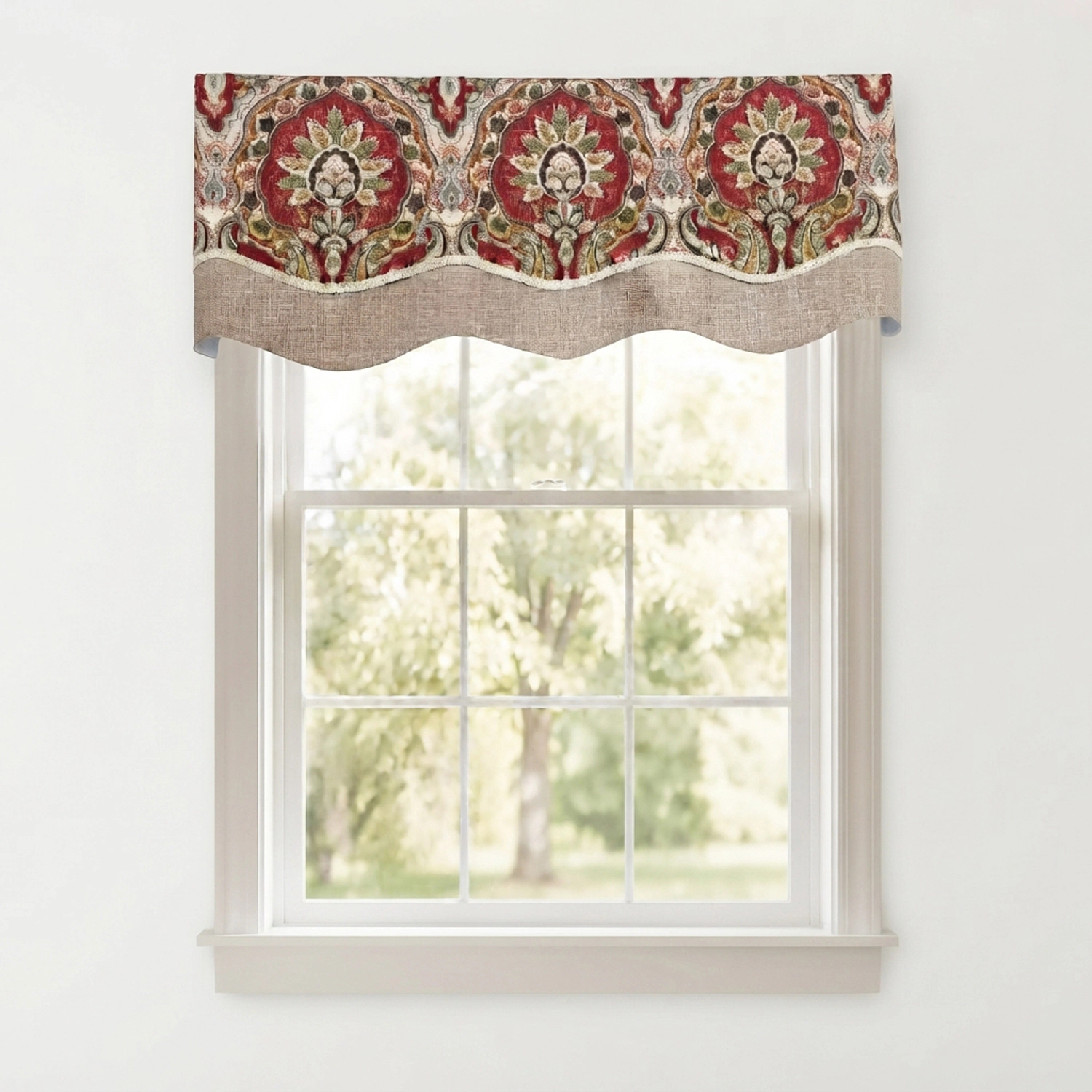 RLF Home 100% Cotton Prague Trimmed Glory Lined Window Valance 50 x 17 Mauve
