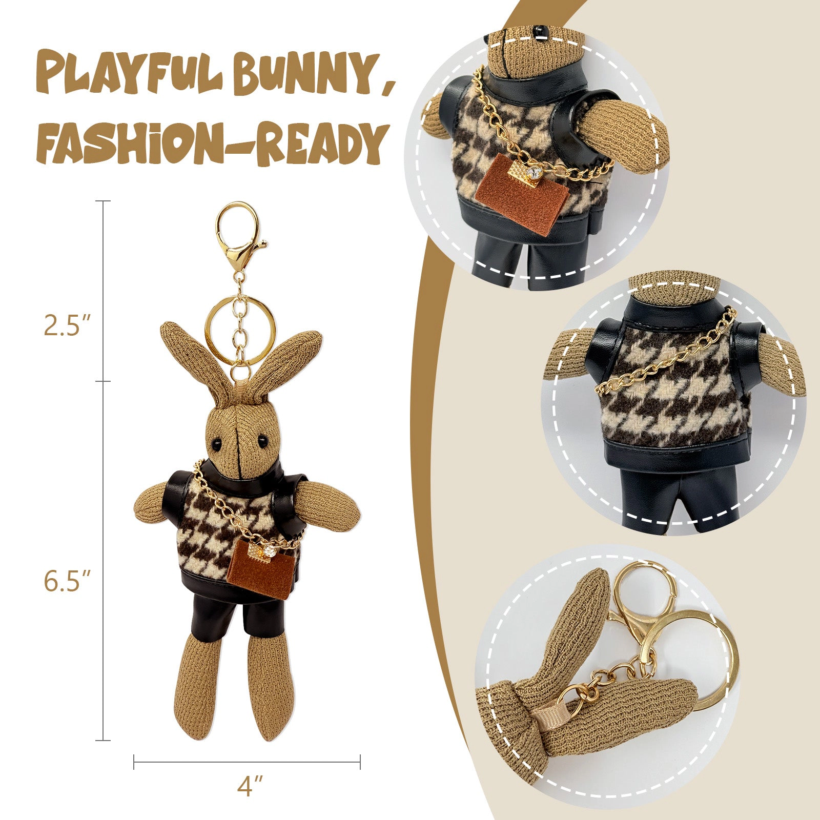 Wrapables Cute Plush Keychain Pendant Charm for Bag, Stylish Bunny
