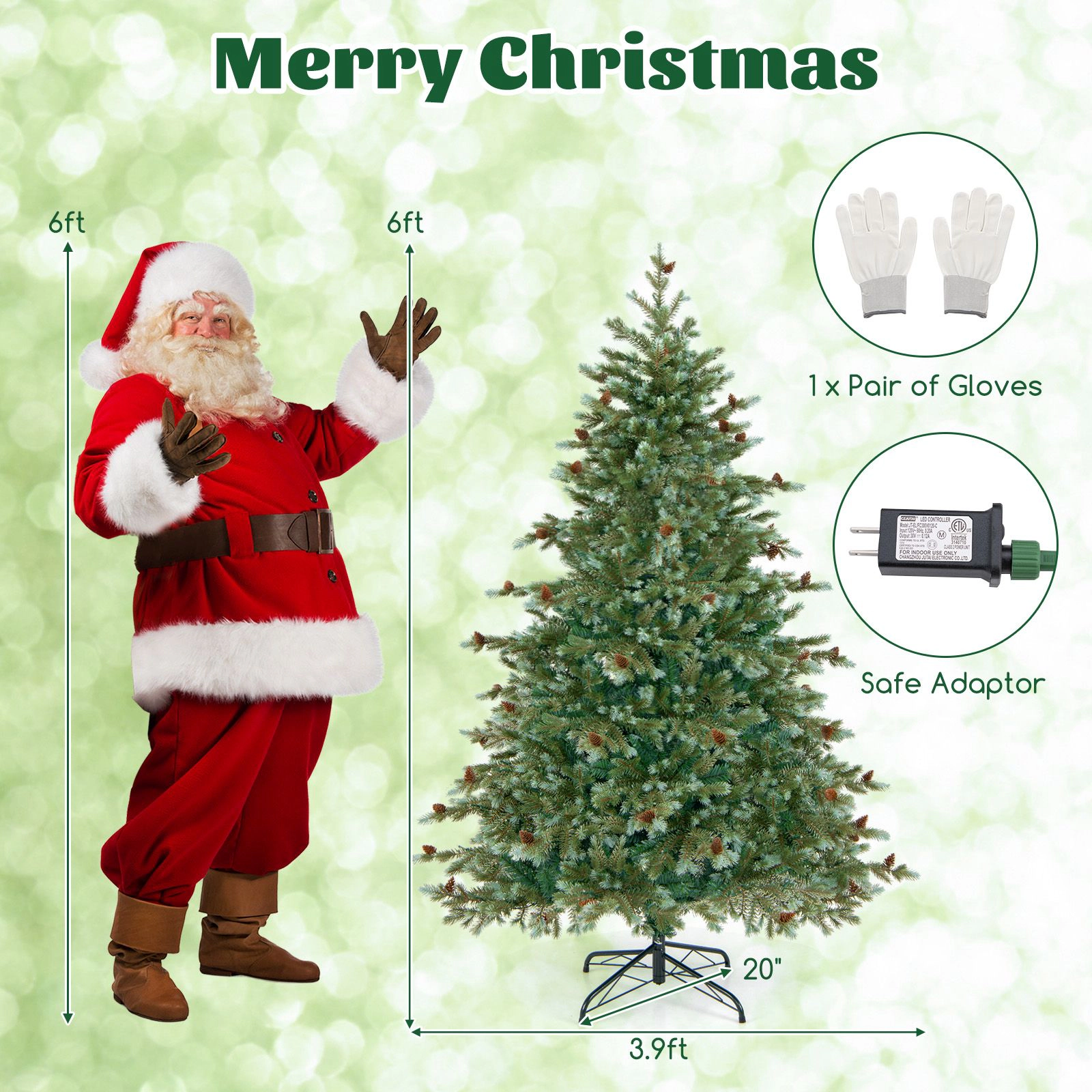 SlickBlue Artificial Christmas Tree with LED Lights & Pine Cones