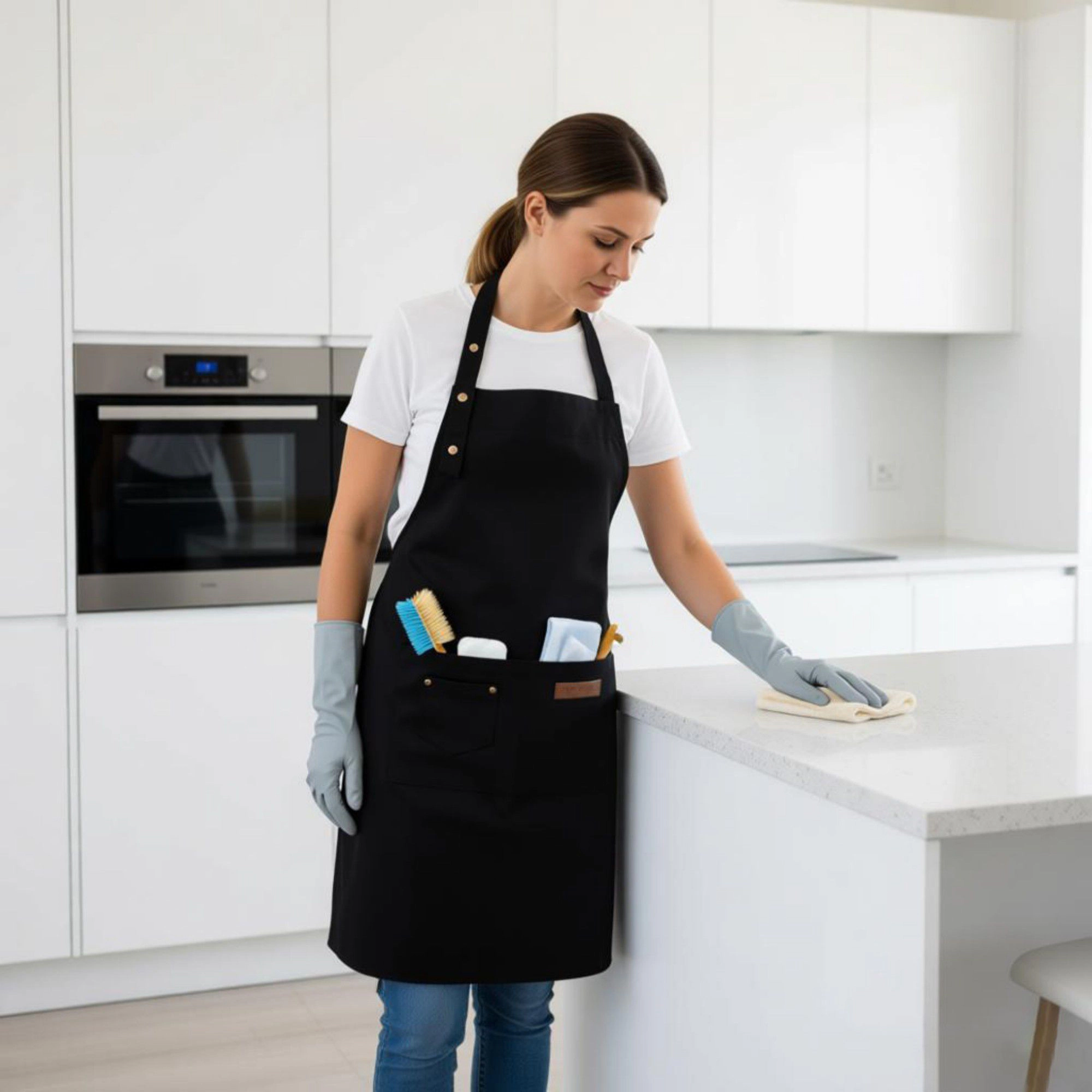 Alilang Women Kitchen Apron Adjustable Neck with Pocket for Cooking Baking Crafting