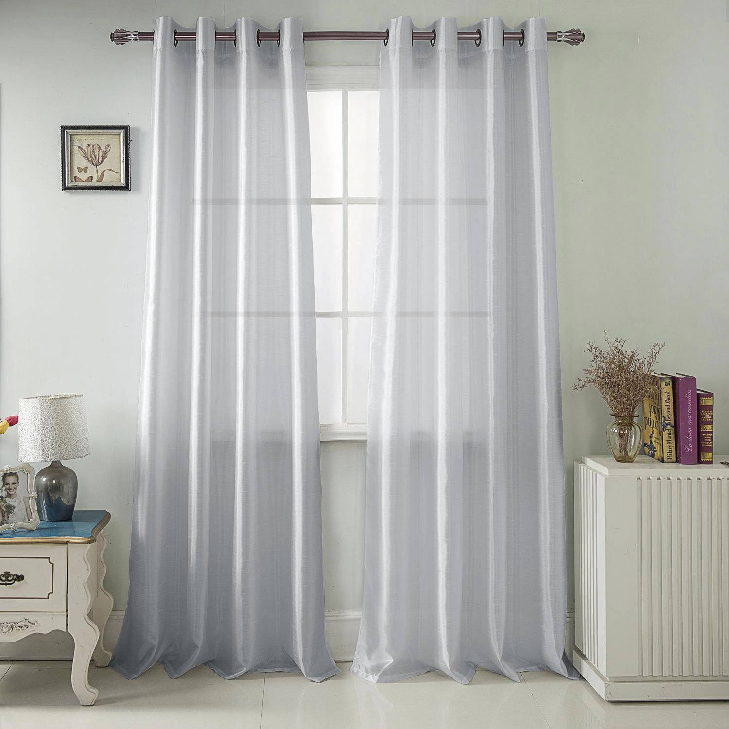 RT Designer Collection Nancy Grommet Luxurious Modern Design Curtain Panel 54" x 95" Silver