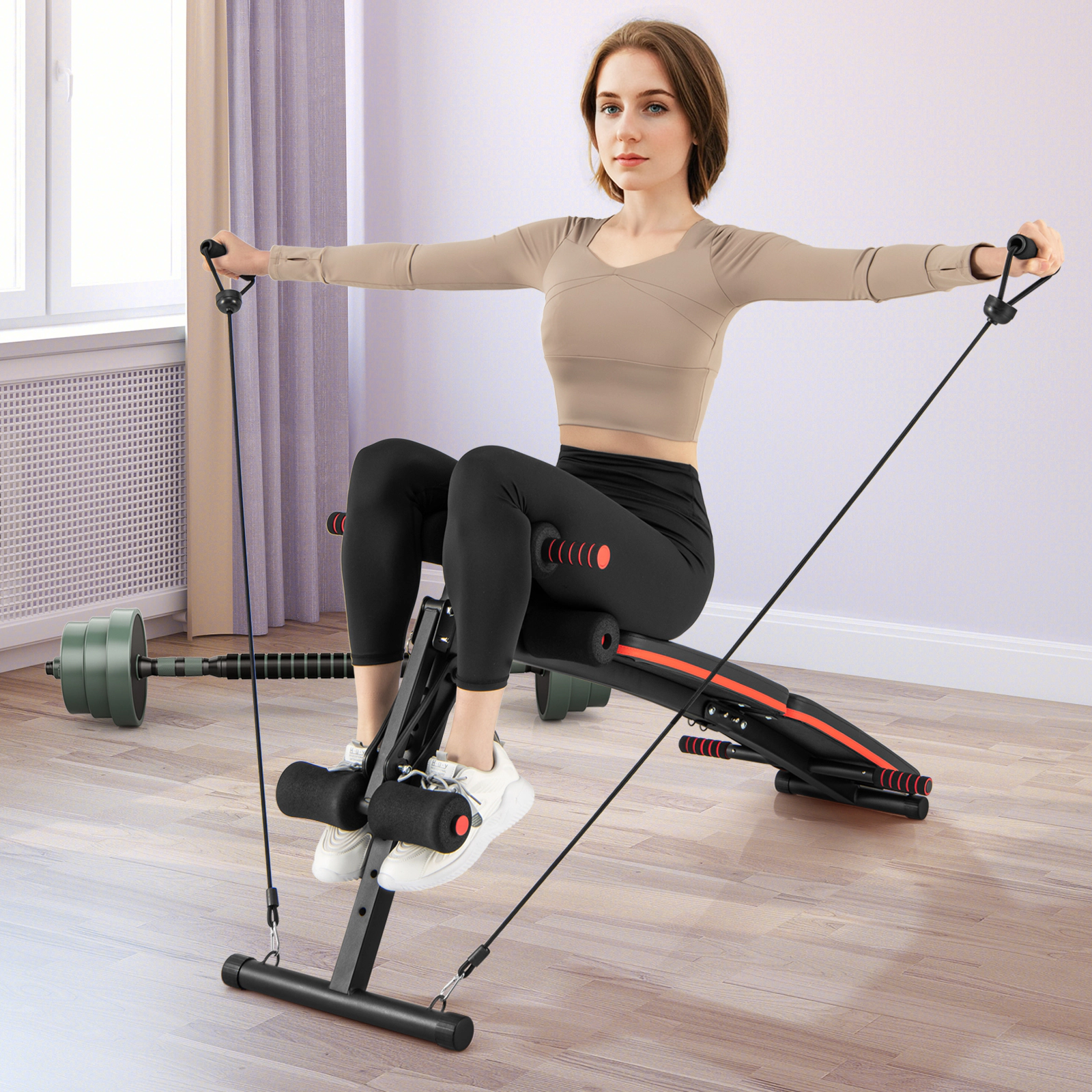 SUGIFT Red and Black 330-lb Capacity 4-Position Adjustable Foldable Sit Up Workout Bench with Padded Support