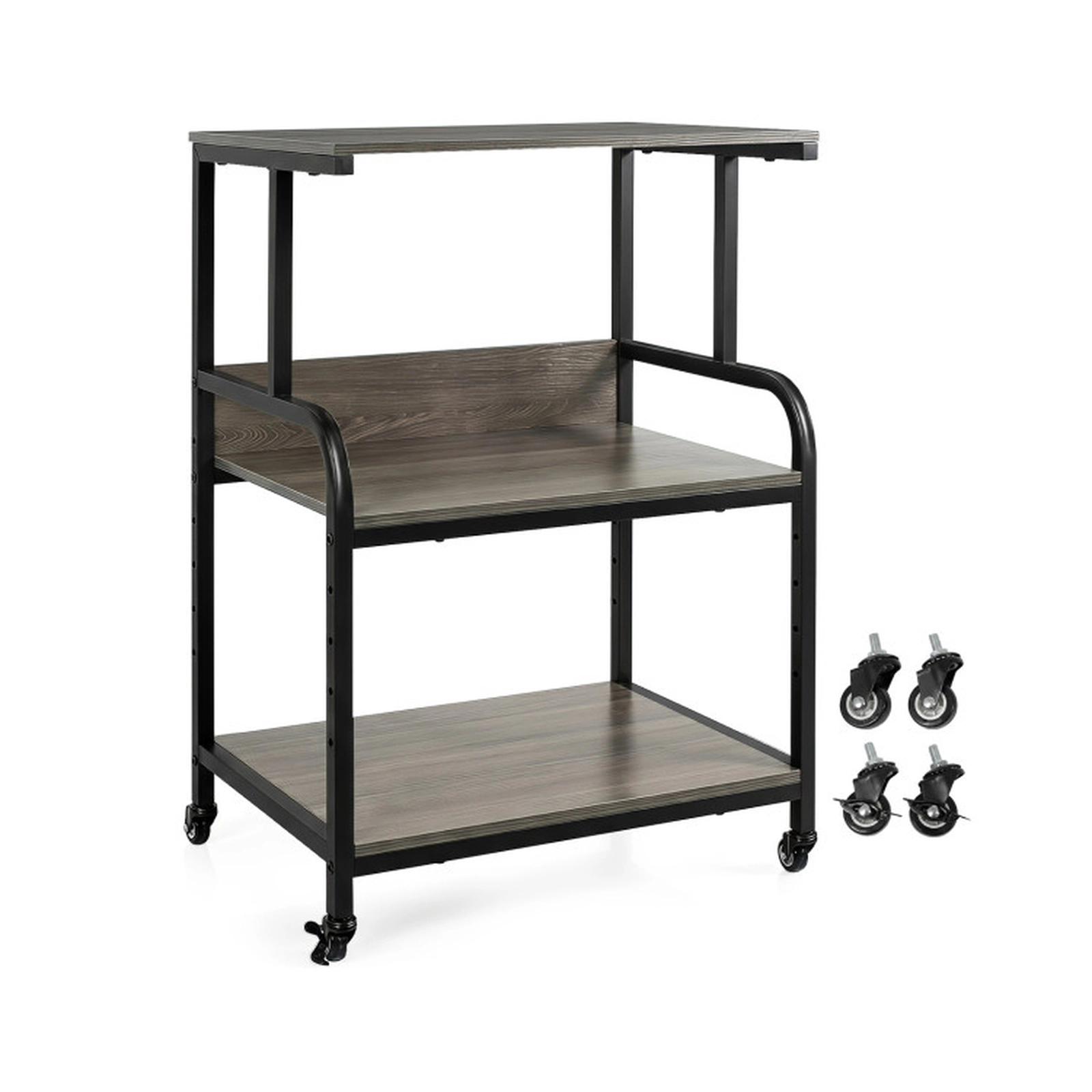 SUGIFT 3-Tier Rolling Printer Stand 5-Height Adjustable Shelf Lockable Wheels 44-lb per Tier 30.5-in Tall Oak & Black