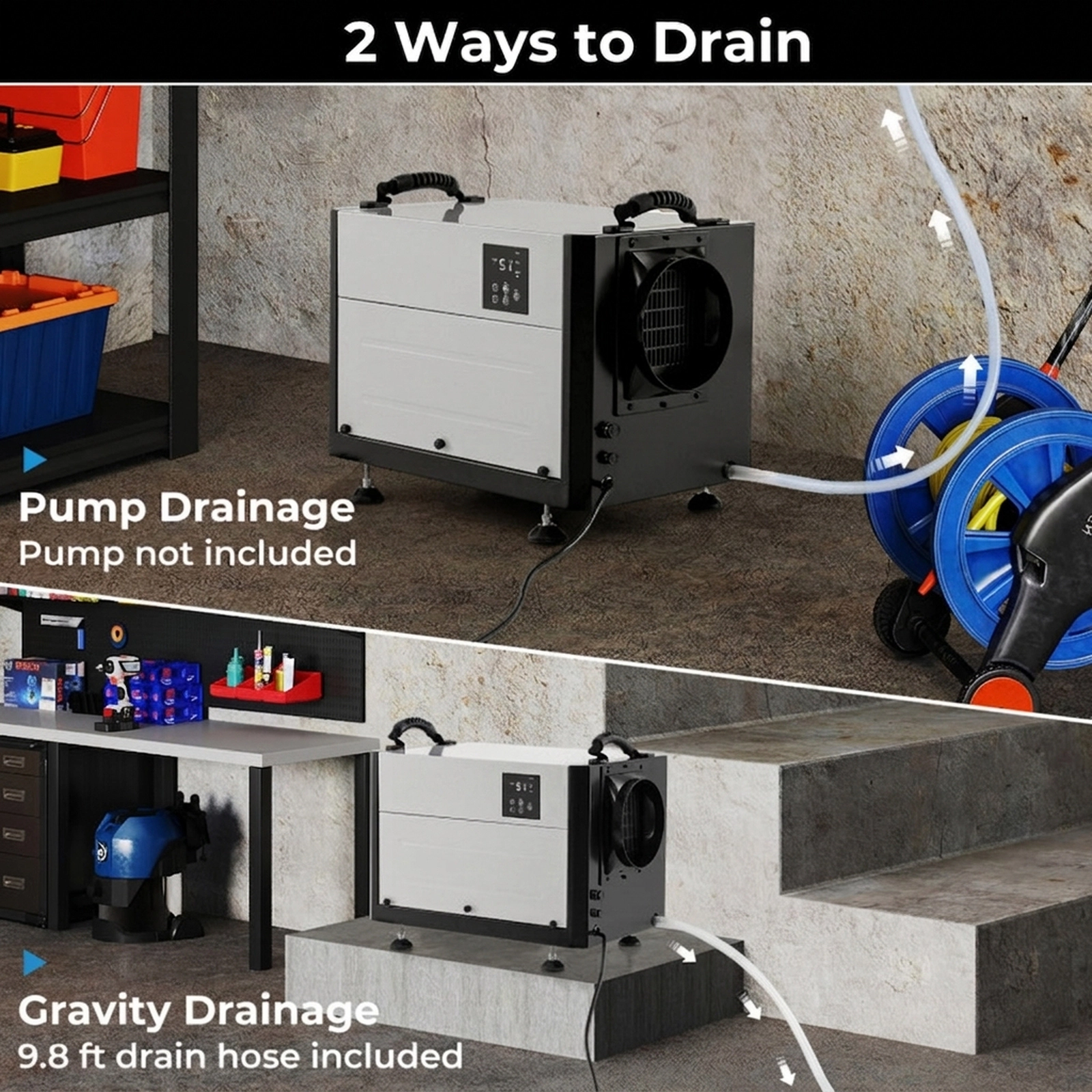 SUGIFT 124-Pint Crawl Space Dehumidifier with 3 Modes and 24H Timer 20.5-in Long 1300-Sq-Ft Coverage Blue/White