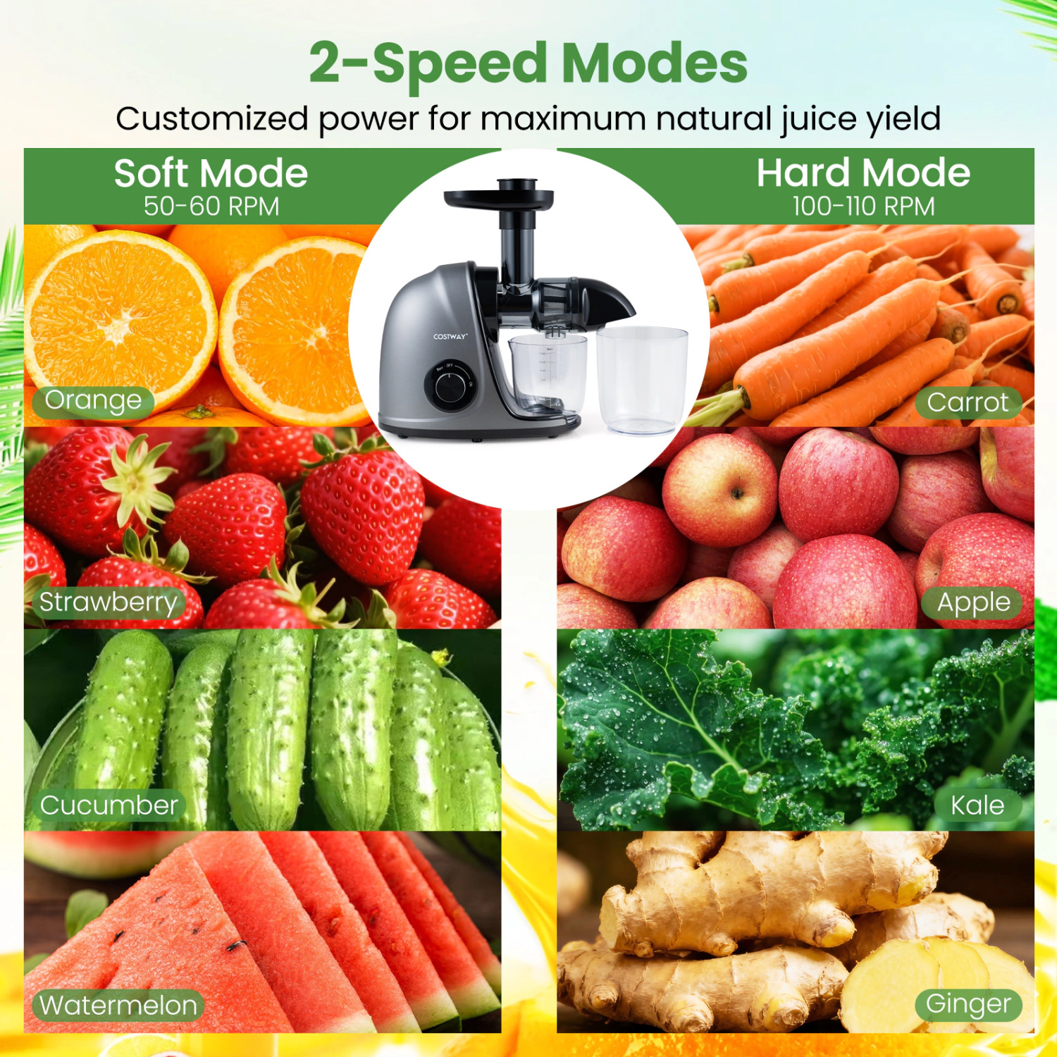 LJG Cold Press Juicer Machine with 95% High Yield and 2-Speed Modes