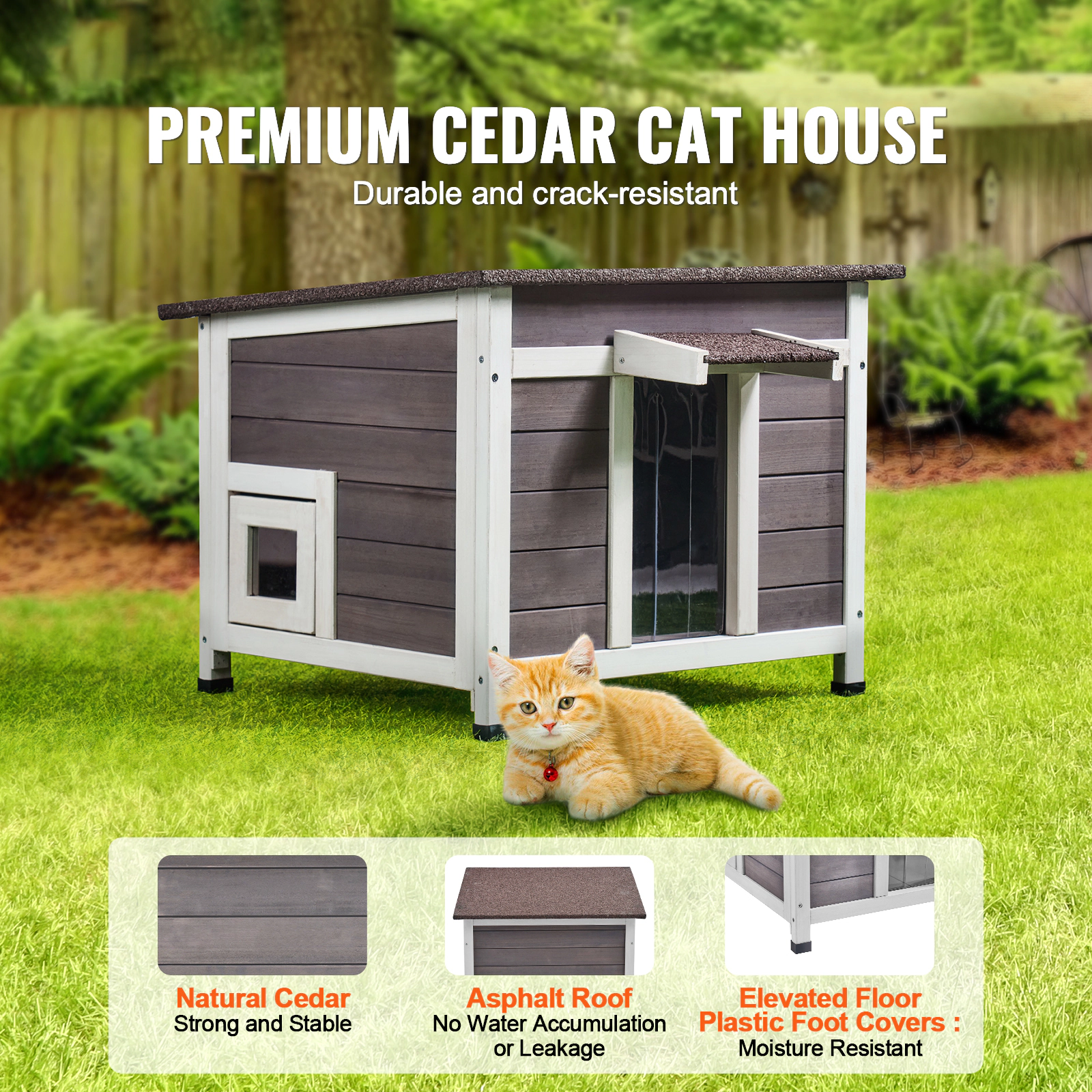 HONGGE Outdoor Cat House Weatherproof Feral Cat Shelter for Multiple Cats Outdoor Wooden Cat Rabbit House with
